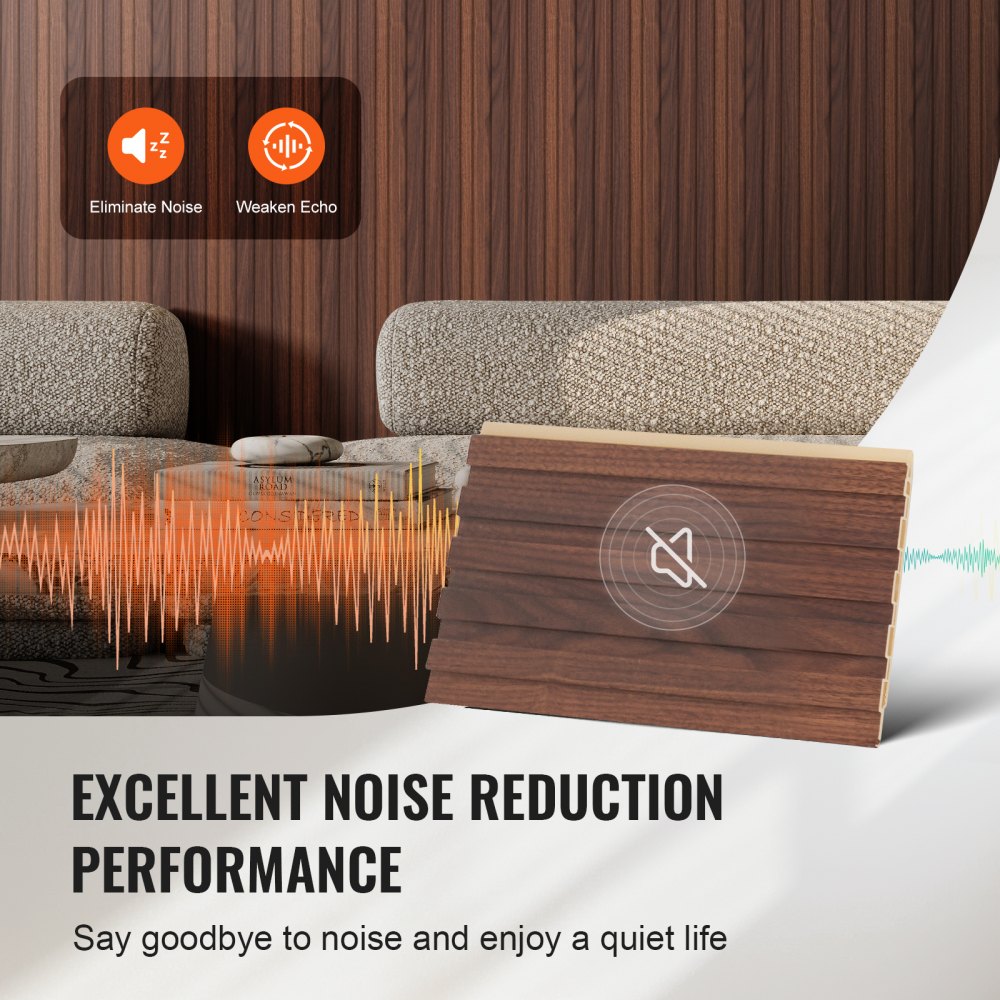 VEVOR Acoustic Panels, Set of 8, Acoustic Panels, 2450x166mm, WPC Accent Wall Panels made of Wood for Modern Interior Walls, Wood-Look Wall Panels for Stylish Decor & Noise Reduction, Dark Teak