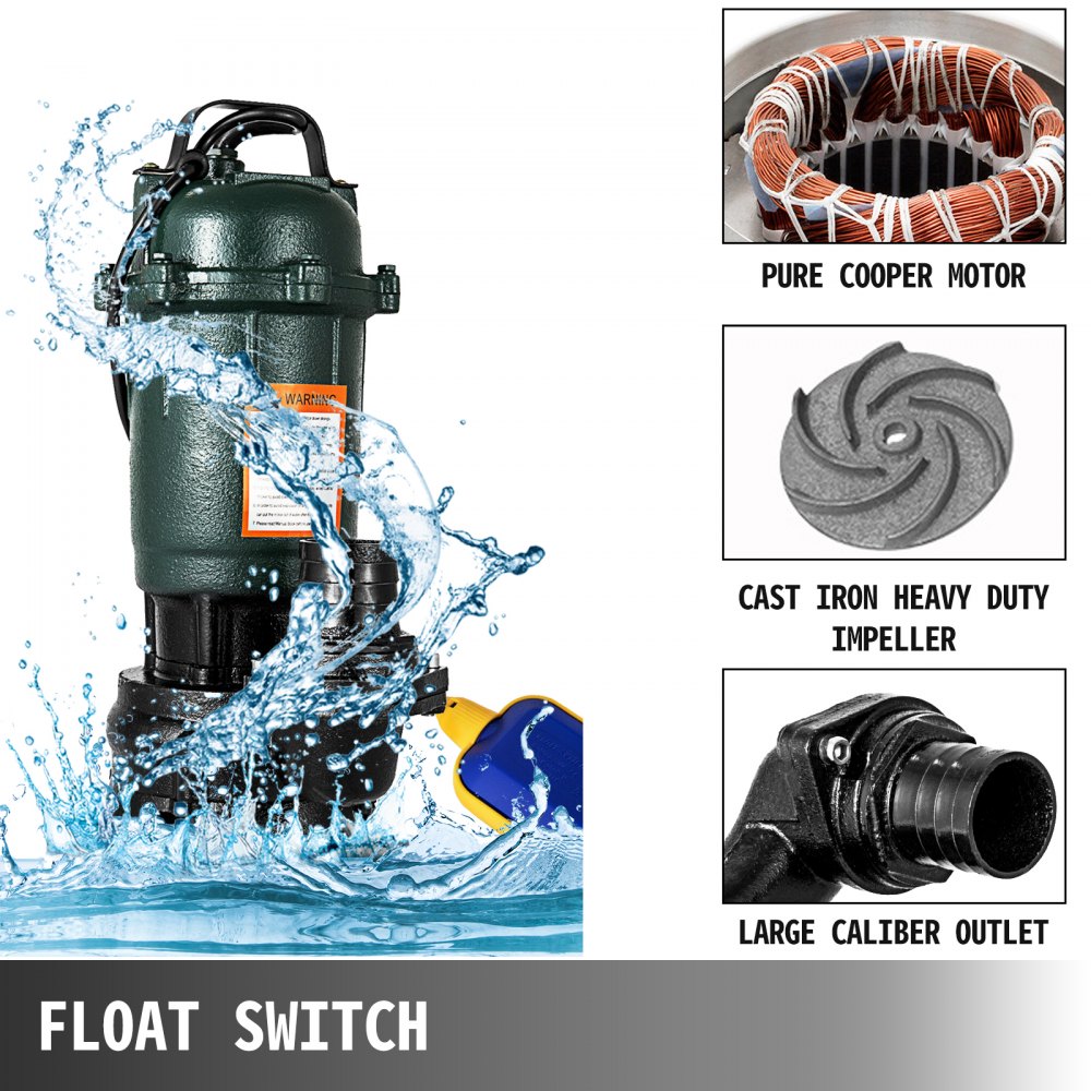 0,5 Kw Schmutzwasserpumpe Fäkalienpumpe ø50mm Güllepumpe Abwasserpumpe Hot