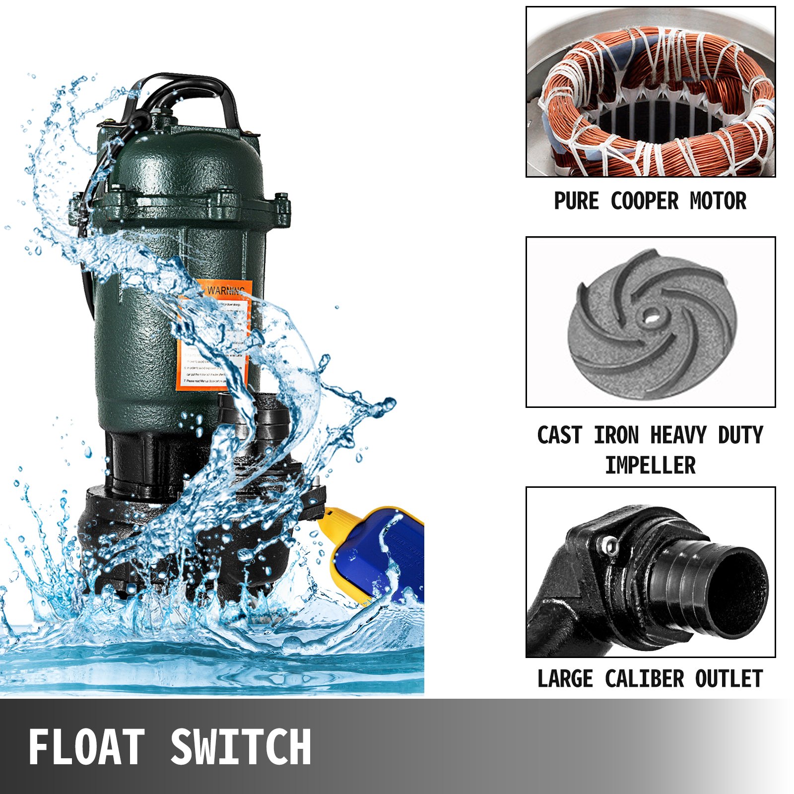 0,5 Kw Schmutzwasserpumpe Fäkalienpumpe ø50mm Güllepumpe Abwasserpumpe Hot