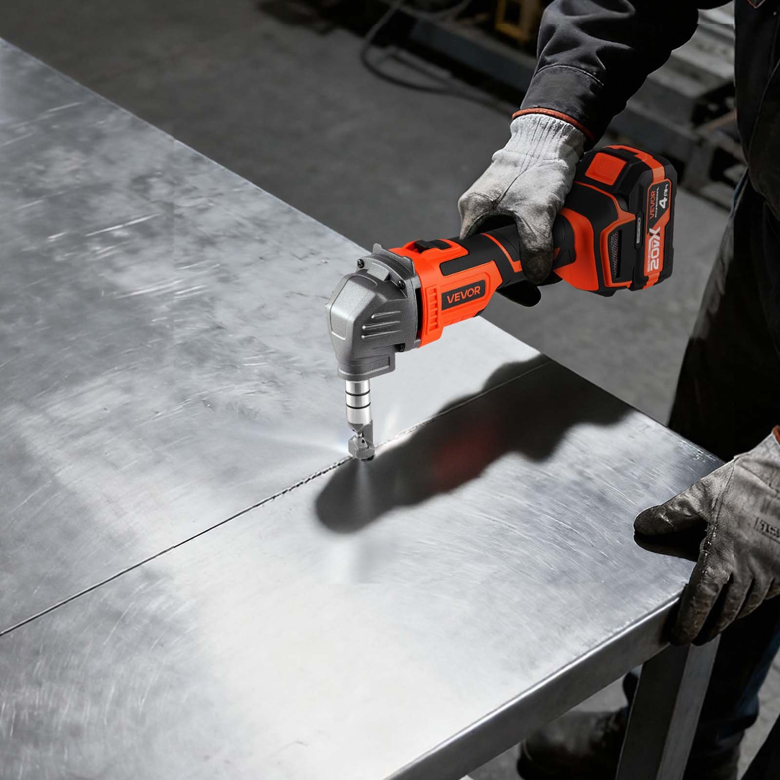 VEVOR Metallknabber Blechknabber kabellos mit Akku (4000 mAh), Blechschneider mit effizientem bürstenlosem Motor (2200 U/min) & Kunststoffkoffer, zum Schneiden von Stahlplatten & Aluminiumplatten
