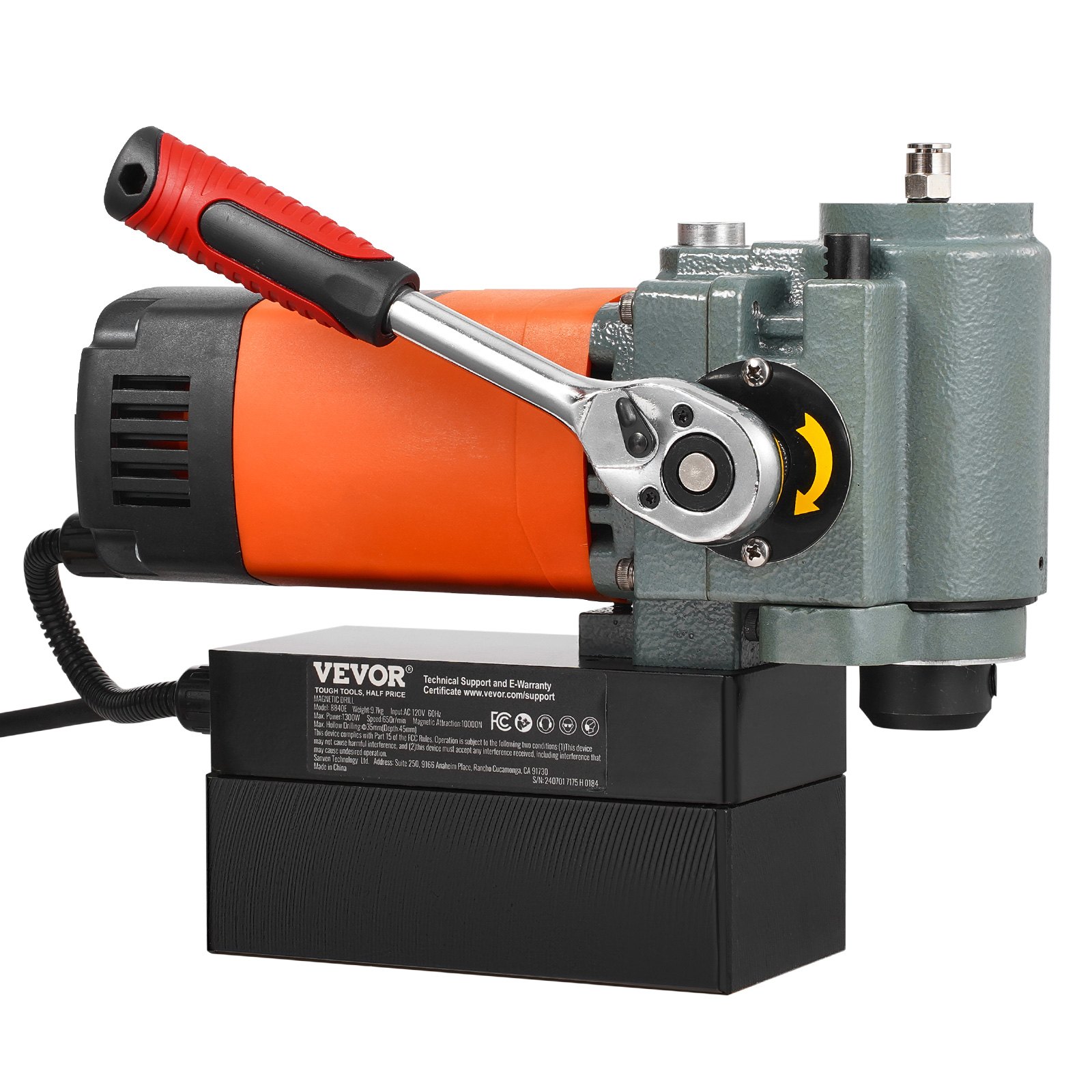 VEVOR Magnetbohrmaschine, Kernbohrmaschine 1300 W, flache tragbare Magnetbohrmaschine mit Kühlvorrichtung und Überlastschutz, Magnetpresse für Geräteinstallation, Industrie, Metallbearbeitung, Orange