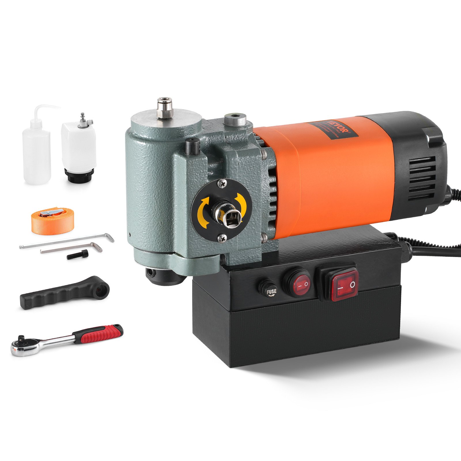 VEVOR Magnetic Drilling Machine, Core Drilling Machine 1300 W, Flat Portable Magnetic Drilling Machine with Cooling Device and Overload Protection, Magnetic Press for Equipment Installation, Industry, Metalworking, Orange