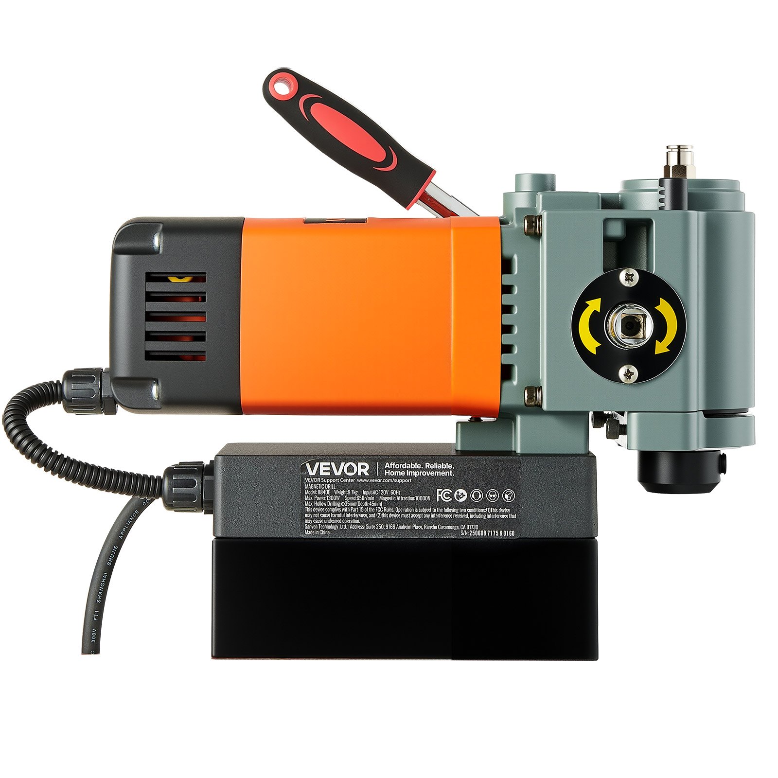 VEVOR Magnetbohrmaschine mit niedrigem Profil, 1300 W, 35 mm Bohrdurchmesser, 10000 N Leistung, tragbare Magnetbohrmaschine mit Weldon-Schaft, für Metalloberflächen Industrie Heimwerker