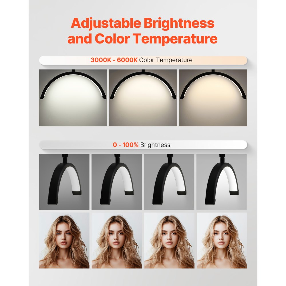 VEVOR Halbmondlicht 2 in 1 LED Stehlampe Schreibtischlampe, Wimpernlicht für Wimpernverlängerungen, Wimpernlampe mit Telefonständer, für Maskenbildner Schönheitsstudios Hautpflege Schwarz