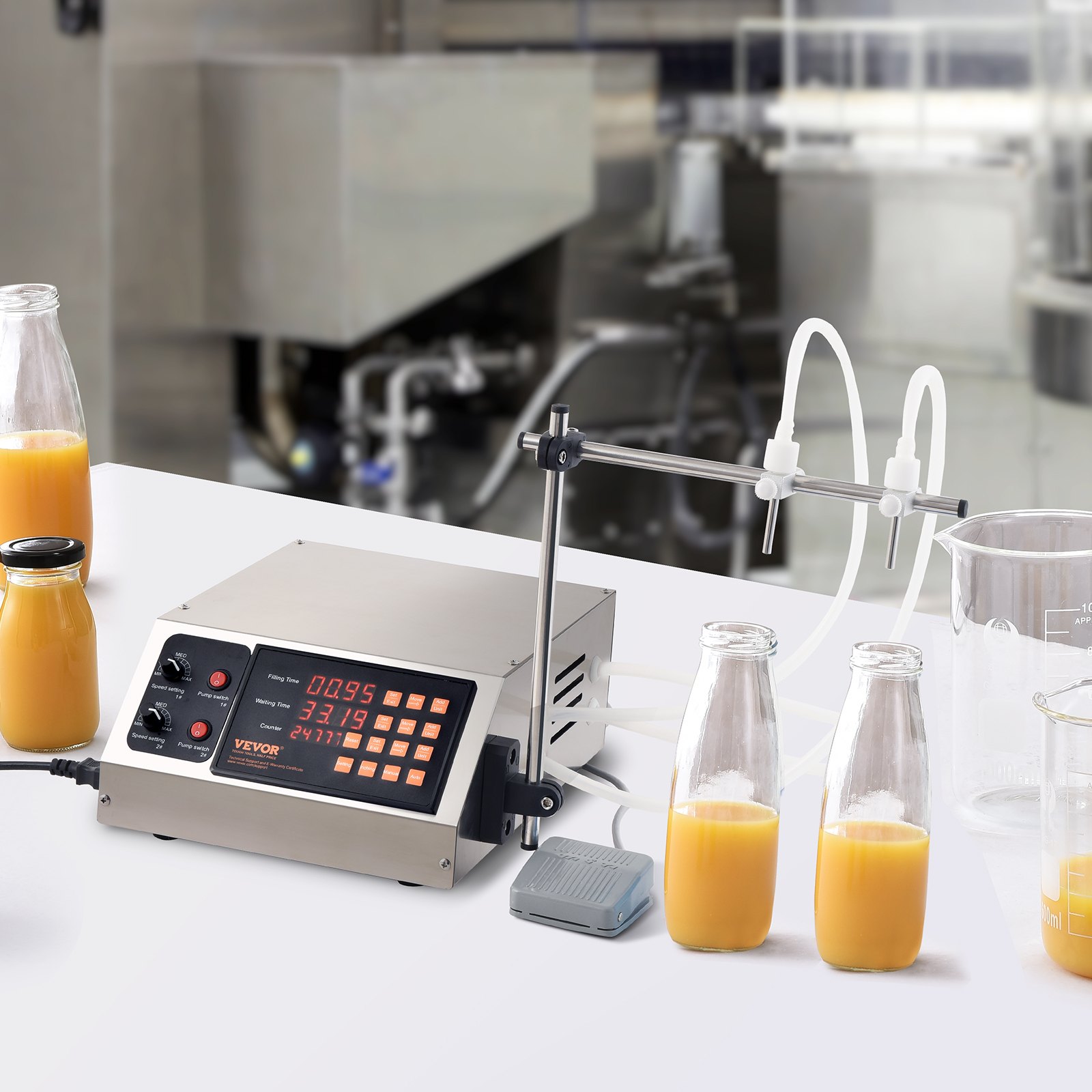 VEVOR Abfüllmaschine Doppeldüse mit unabhängigen Füllkanälen Flüssigkeitsabfüllmaschine 3,7 L/min Flaschenabfüllmaschine 34 x 26 x 14 cm Pastenfüllmaschine Edelstahl Füllmaschine Wein Milch usw.