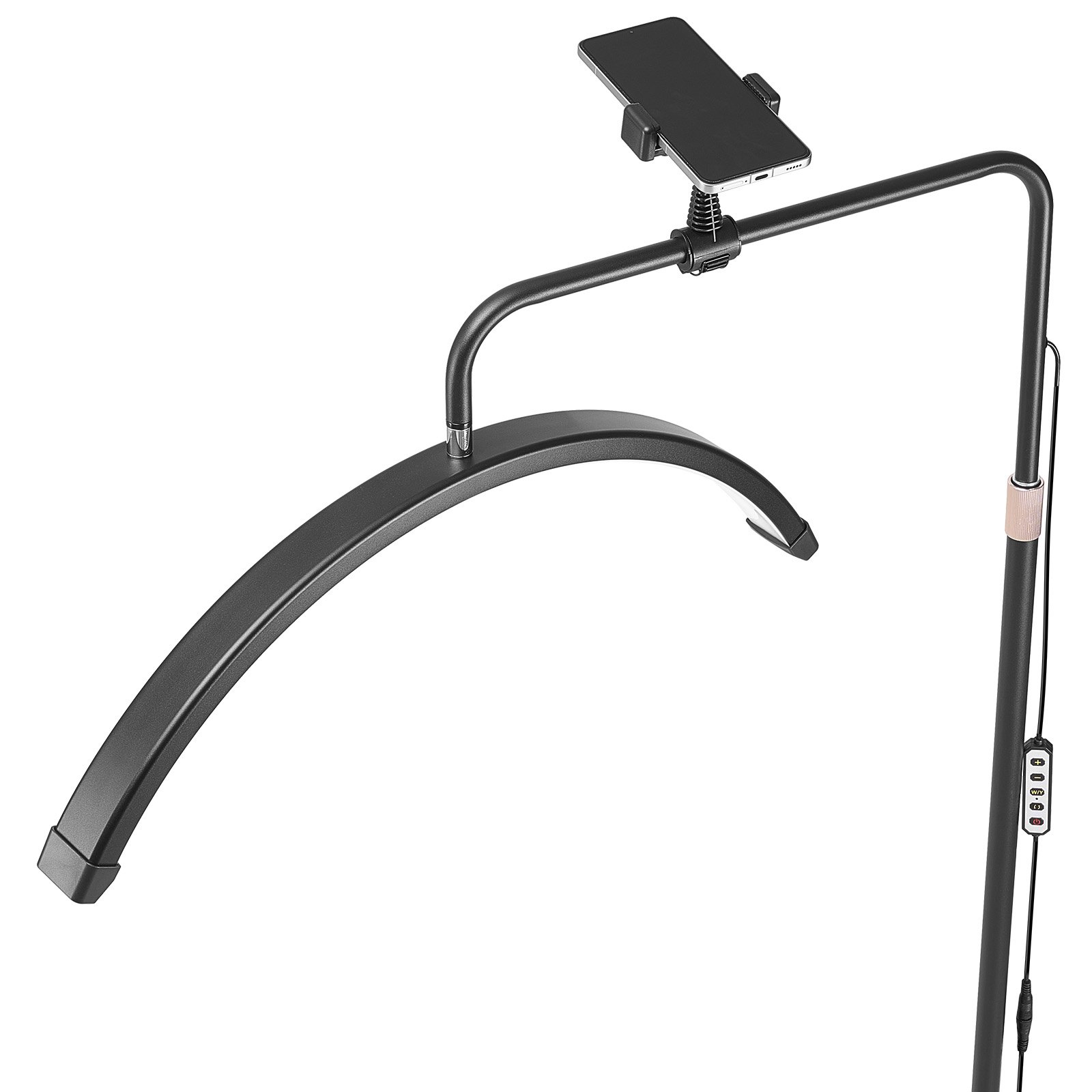 VEVOR Halbmondlicht einstellbare dimmbare LED-Stehlampe (max. 1855 mm Höhe), Wimpernlicht für Wimpernverlängerungen, Wimpernlampe mit Telefonhalter & Fernbedienung, für Hautpflege Augenbrauen