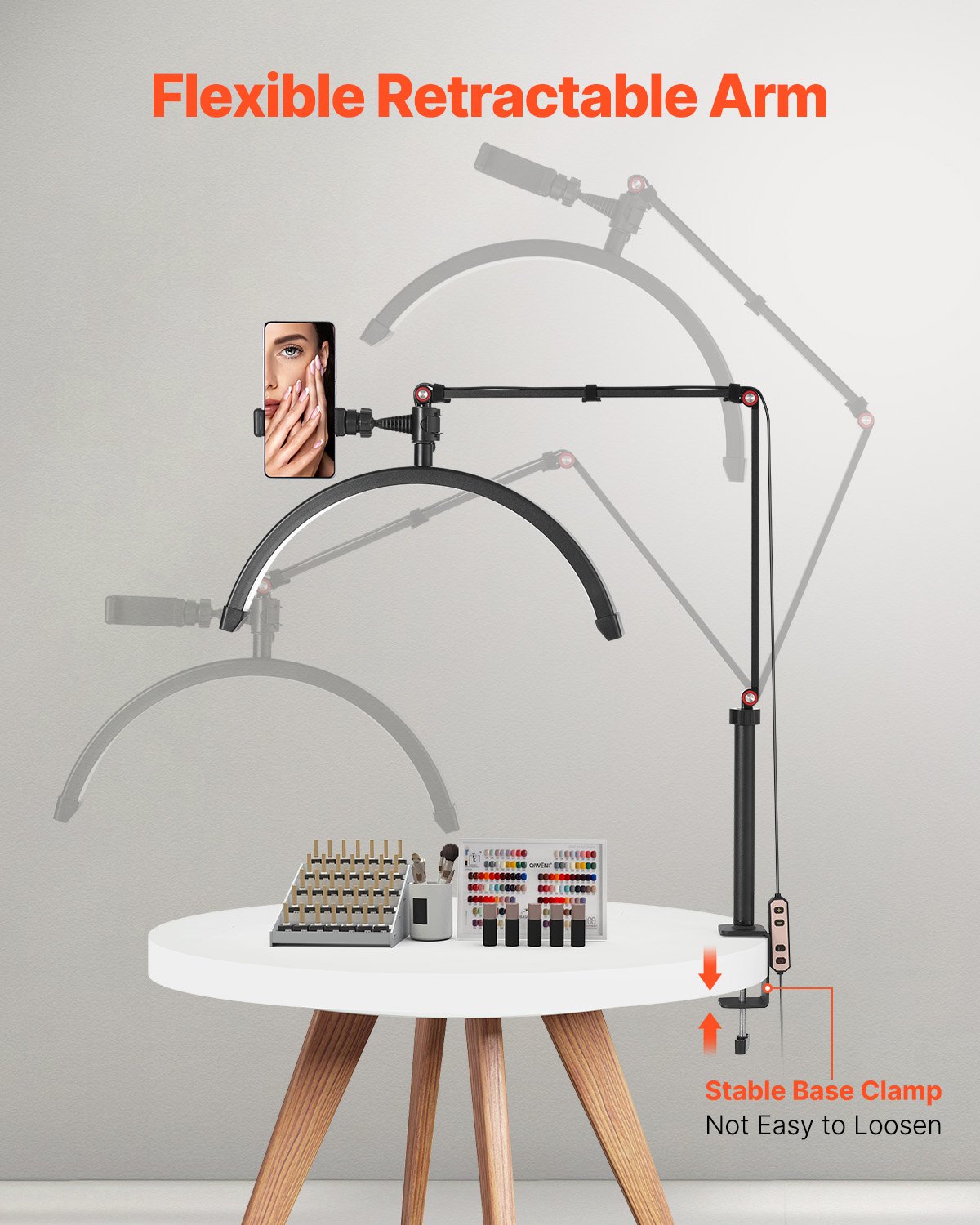 VEVOR Tischleuchte für Nägel mit Telefonhalterung (20 W 765 mm max. Höhe) Nageltechnikleuchte, Nageltischleuchte mit einstellbarer Helligkeit, Tischleuchte für Nageltechniker Wimpernverlängerung