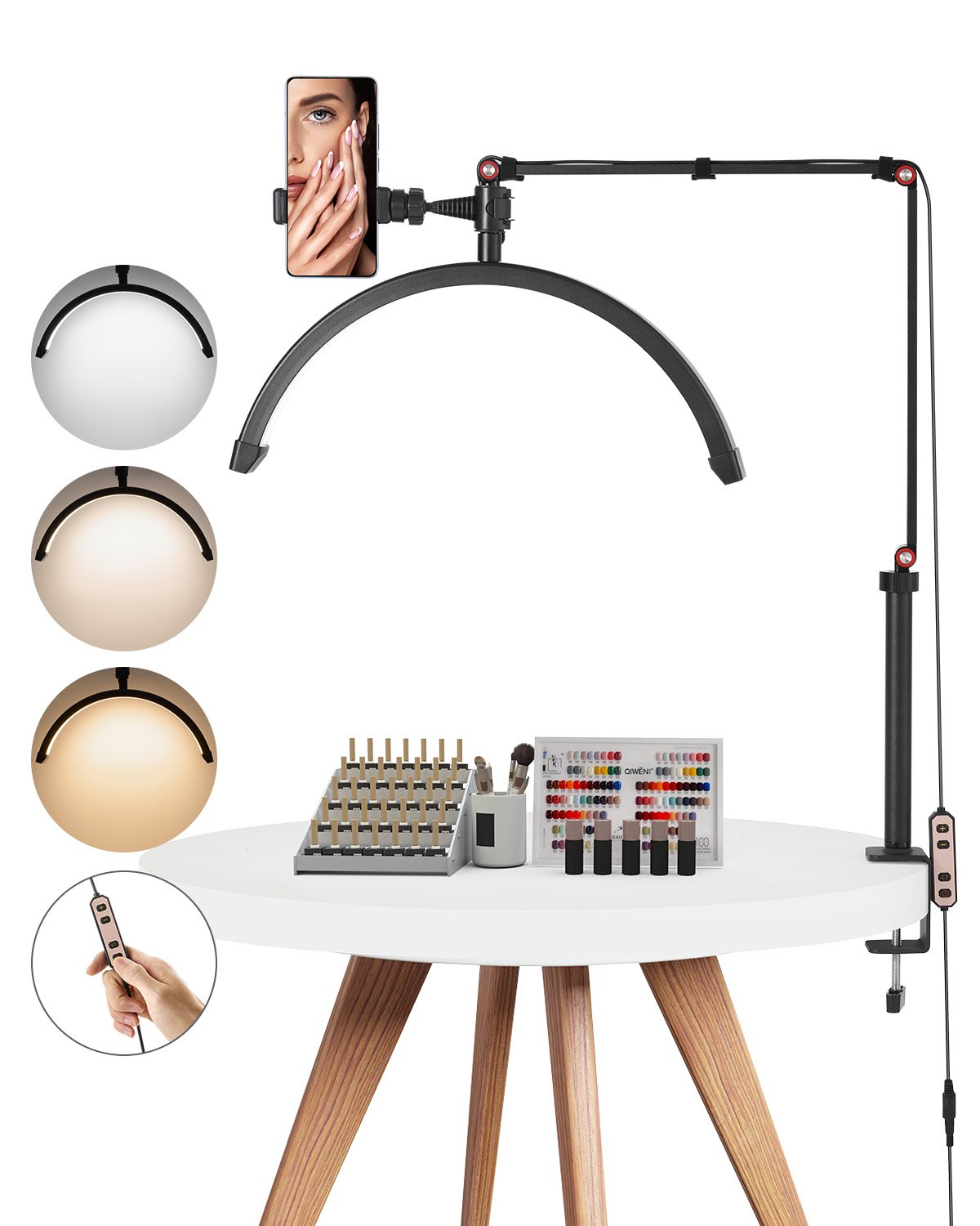 VEVOR Table Lamp for Nails with Telephone Holder (20 W 765 mm max. height) Nail Technician Lamp, Nail Table Lamp with Adjustable Brightness, Table Lamp for Nail Technicians and Eyelash Extensions