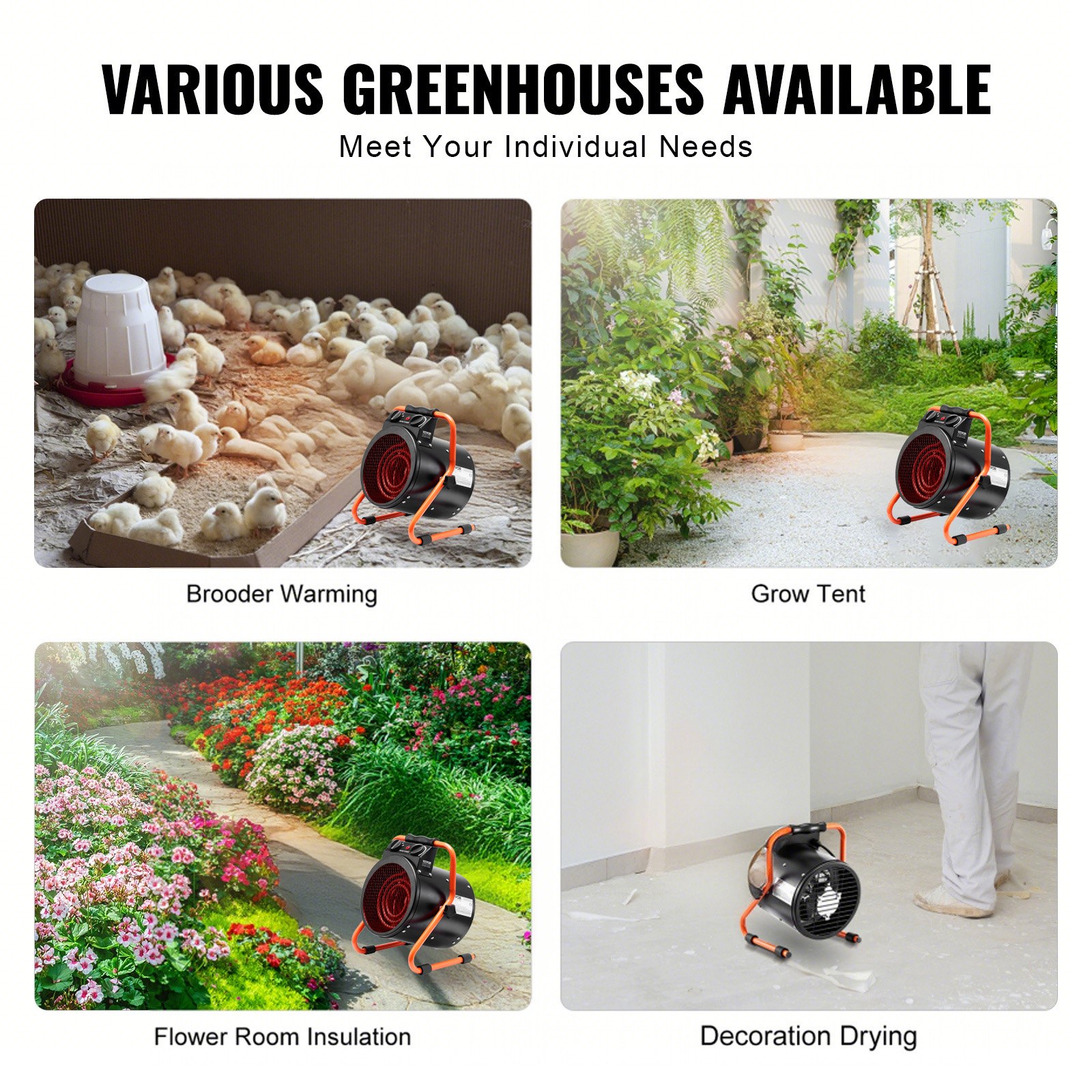 VEVOR Gewächshausheizung 2000 W schnelles Aufheizen mit Überhitzungsschutz 2-Geschwindigkeitseinstellung Wachstumszeltheizung elektrischer Heizlüfter für Gewächshaus Blumenraum Arbeitsplatz IP24