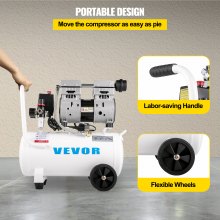 VEVOR Flüsterkompressor 25 L, Leise Ölfrei Kompressor 750 W, Ölfrei Luftkompressor 60 dB, Druckluftkompressor 220 V, Silent Druckluft Kessel 165 L / min Abgasvolumen, mit Eingebautem Abluftventilator