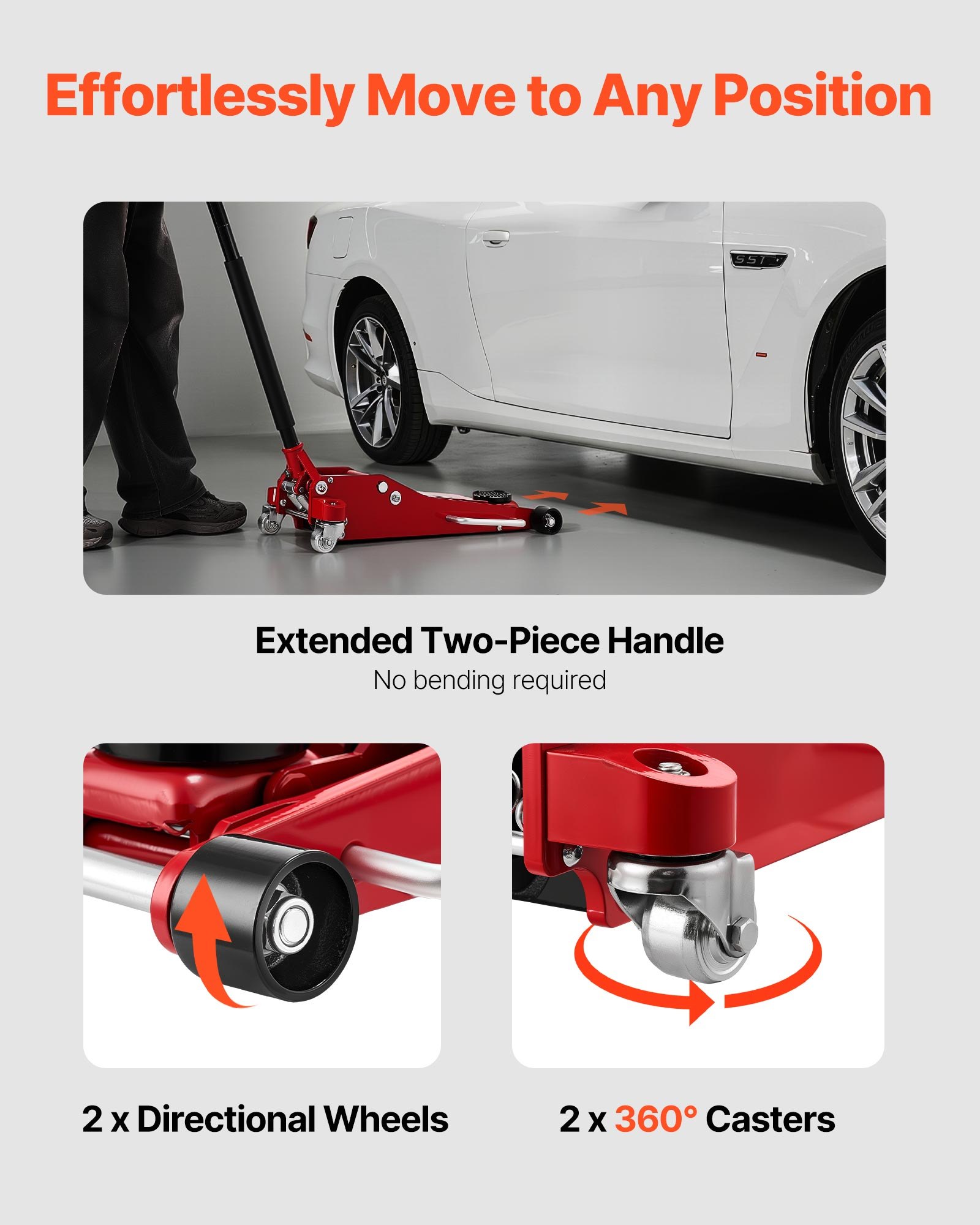 VEVOR Hydraulischer Rangierwagenheber 3 t Tragkraft, Flacher Wagenheber aus Aluminium mit Doppelkolben-Schnellhubpumpe, Autoheber für Sportwagen SUVs Pickups, 85-515 mm Hubbereich, Rot