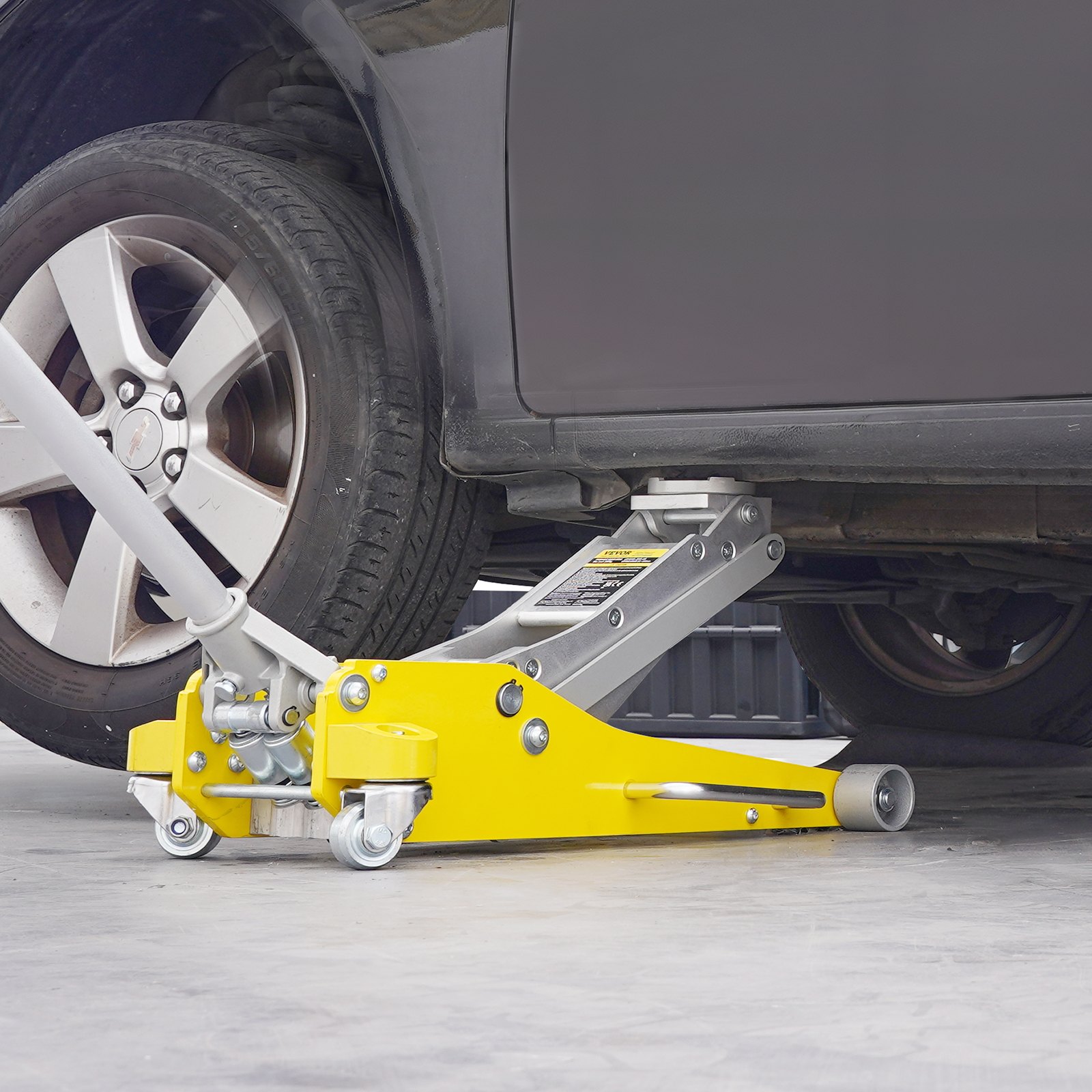 VEVOR hydraulic trolley jack, low-profile 3-ton capacity, robust aluminum hydraulic jack with double-piston rapid-lift pump, yellow, 93-465 mm