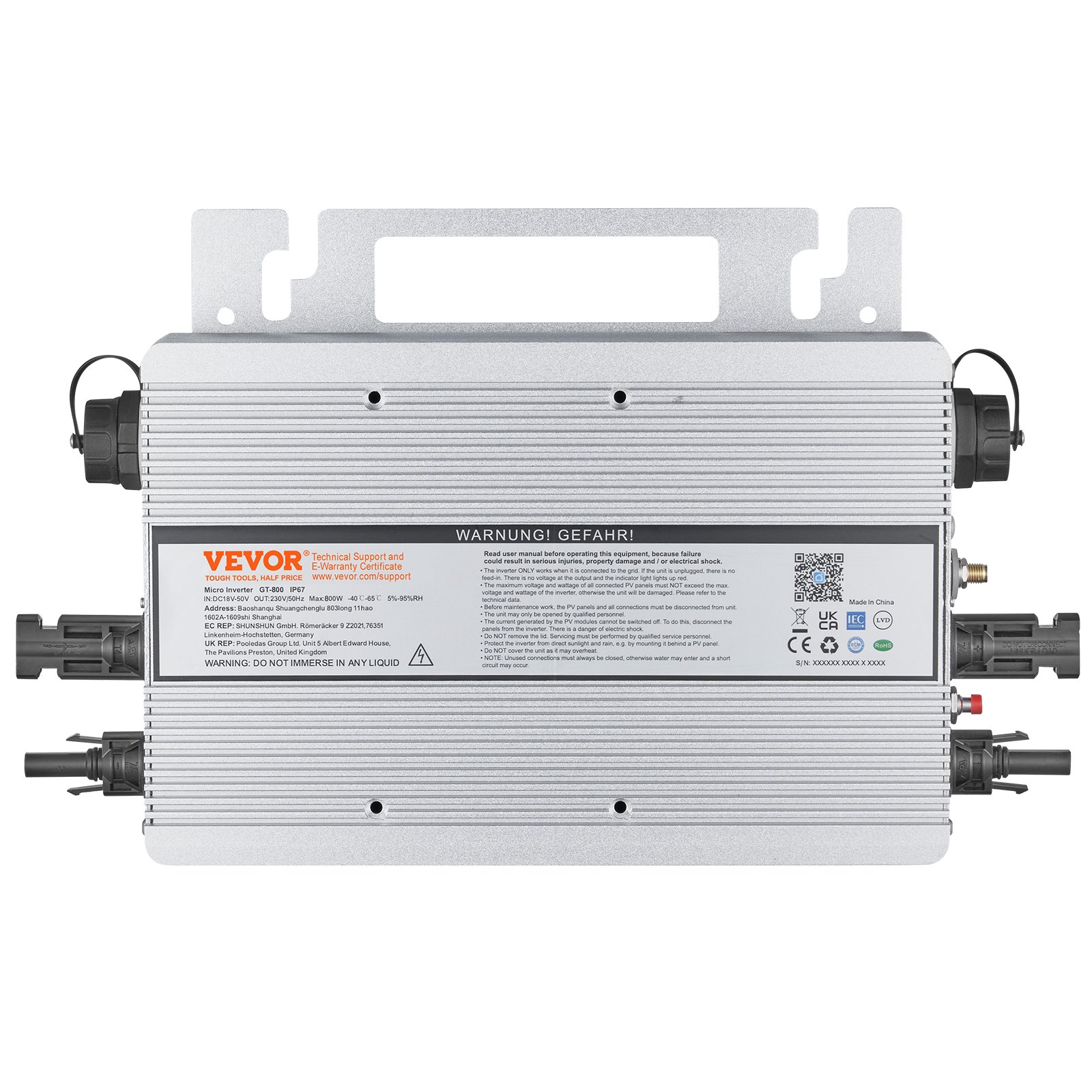 VEVOR Mikro Wechselrichter 800W Solar Wechselrichter Inverter mit IP67 Wasserdicht Niveau PV Mikro-Wechselrichter mit MPPT-Technologie Balkonkraftwerk Grid Tie Micro Inverter App Steuerung