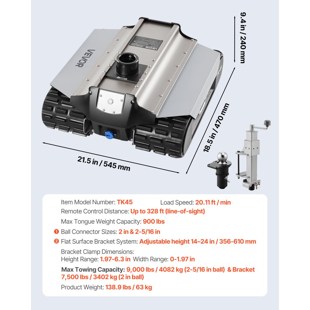 VEVOR Elektrischer Trailer Mover, 4082 kg Anhängelast, ferngesteuerter Anhängerrangierer mit 100 m Funkreichweite, motorisiertes Wohnmobil-Trolley-Kit passend für RV, Wohnwagen, Boot, Anhängerheber