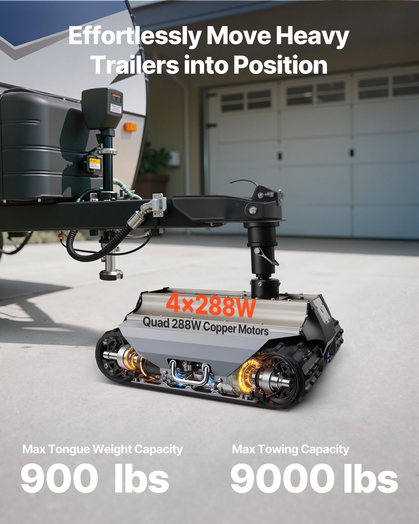 VEVOR Electric Trailer Mover, 4082 kg Max Towing Capacity, Remote-Controlled Trailer Mover with 100 m Wireless Range, Motorised Camper Trolley Kit Fits for Camper RV Caravan Boat Trailer Jack