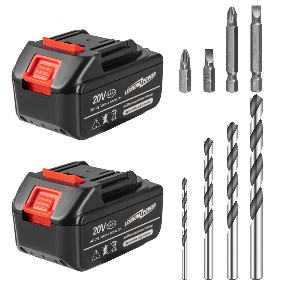 VEVOR Akkuschrauber, 20 V 2 Ah Akku Schlagbohrmaschine 35 Nm Maximales Drehmoment Akku Schlagschrauber mit 2 Batterien, Ladeger?t und Bohrer-Set, 230 x 180 x 80 mm Bohrschrauber Akkubohrhammer