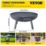 VEVOR Feuerschale, φ 85 cm Feuerkorb 23 cm Tiefe Kohlenstoffstahl Feuerschale 40,5 cm Höhe Feuerstelle Terrasse, Rostfrei und Hitzebeständig Feuerkorb Camping, Feuerstelle Garten BBQ Schwarz
