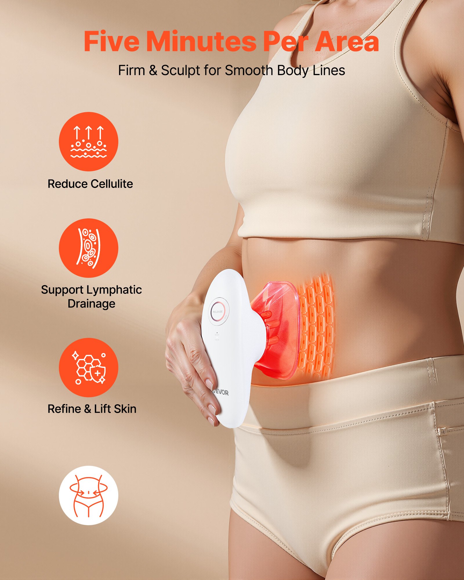 VEVOR Körperformungsgerät 3 in 1 elektrisches Cellulite-Massagegerät mit 3 einstellbaren Funktionsmodi & 60-minütiger kabelloser Nutzung, Schröpfmassage für Rücken, Bauch, Taille, Arme, Beine