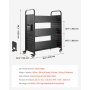 VEVOR Rolling Library Book Cart, 150 kg Capacity, 97 x 51.5 x 122.5 cm Library Cart, Double Sided W-Shaped Shelves with 76.2 mm Lockable Wheels, Book Truck for Home Shelves Office and School, Black