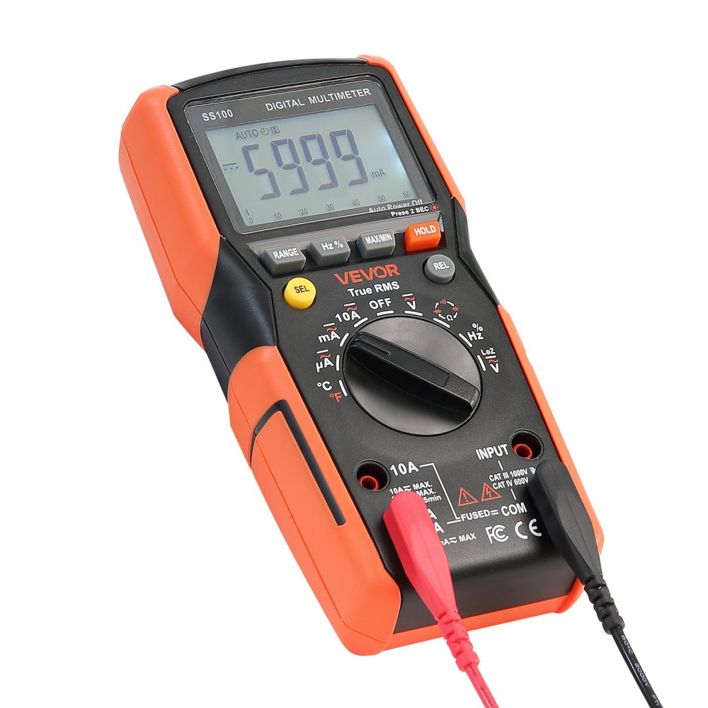 VEVOR Digitalmultimeter, 6000-Count TRMS DC/AC-Voltmeter-Stromtester, automatischer Bereichswahl für Strom, Spannung, Widerstand, Kapazität, Temperatur, Dioden, Durchgang, niedrige Impedanzmessung