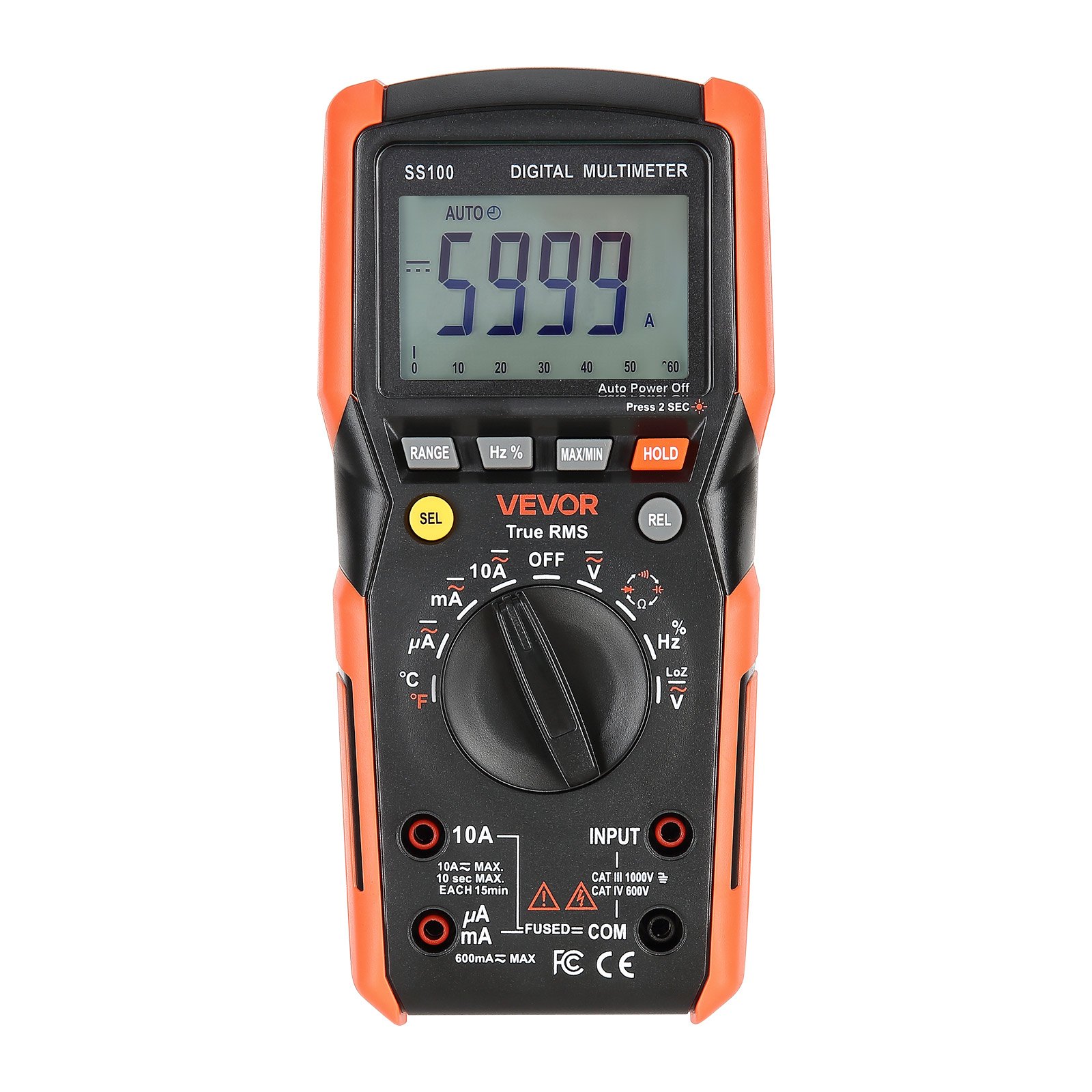 VEVOR Digitalmultimeter, 6000-Count TRMS DC/AC-Voltmeter-Stromtester, automatischer Bereichswahl für Strom, Spannung, Widerstand, Kapazität, Temperatur, Dioden, Durchgang, niedrige Impedanzmessung