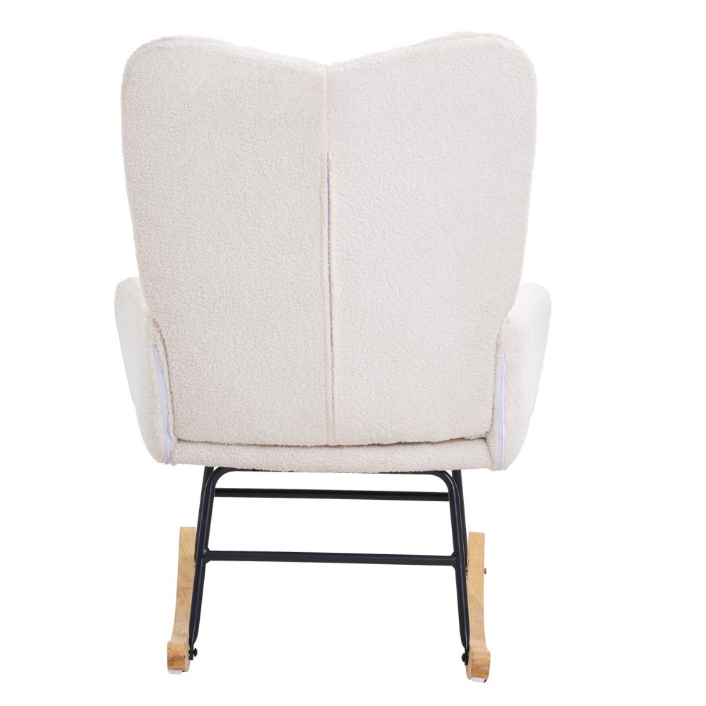 VEVOR Rocking Chair for Children's Room, 113.4 kg Weight Capacity, Upholstered with Teddy Fabric, with Soft Seat & High Backrest, Nursing Chair for Children's Room, Bedroom, Living Room, Ivory White