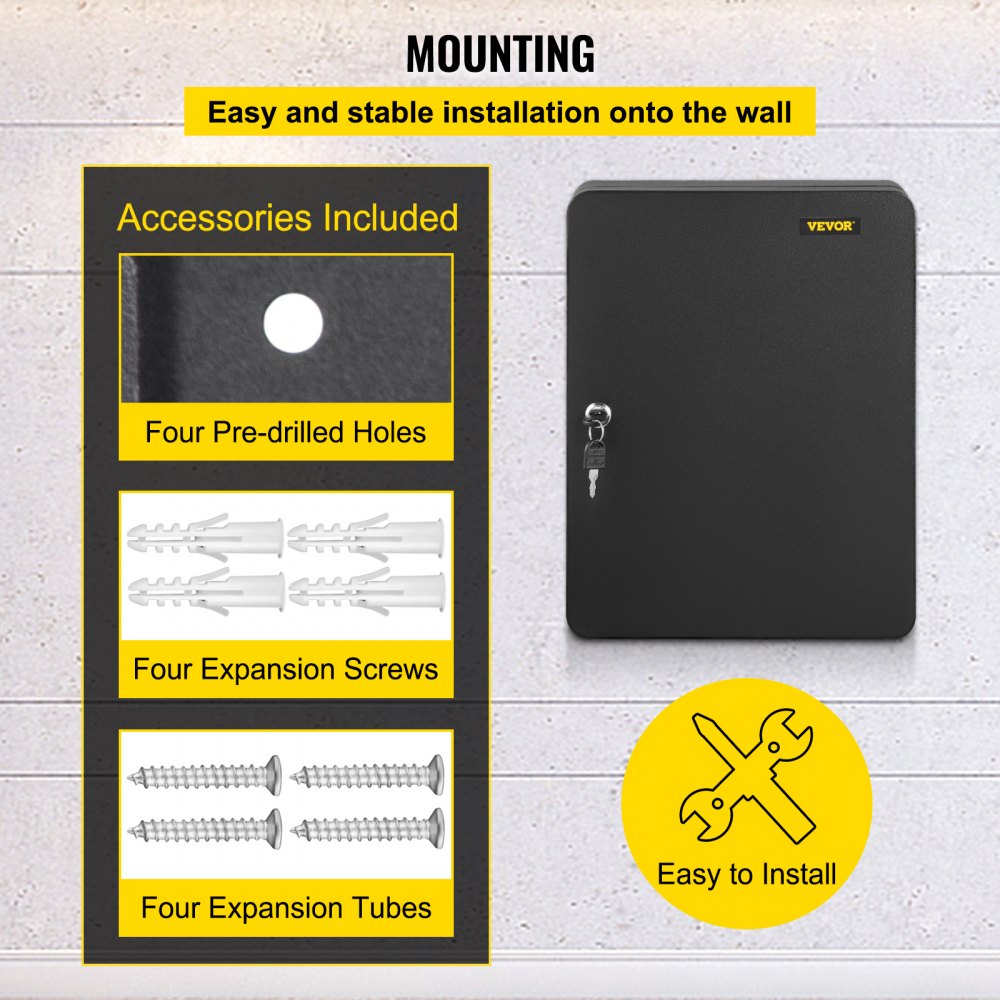 VEVOR Schlüsselkasten Schwarz, Schlüsselbox Schlüsselschrank für 240 Schlüssel mit Schlüsselschloss 30 x 24 x 9 cm, Haus Büro Firma Bootshändler Autovermietungen Bank Hotel