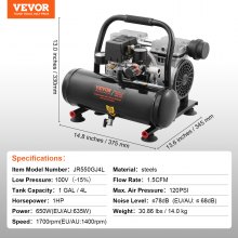 VEVOR Kompressor 4L Luftkompressor 120PSI Druckluft 635W Flüsterkompressor