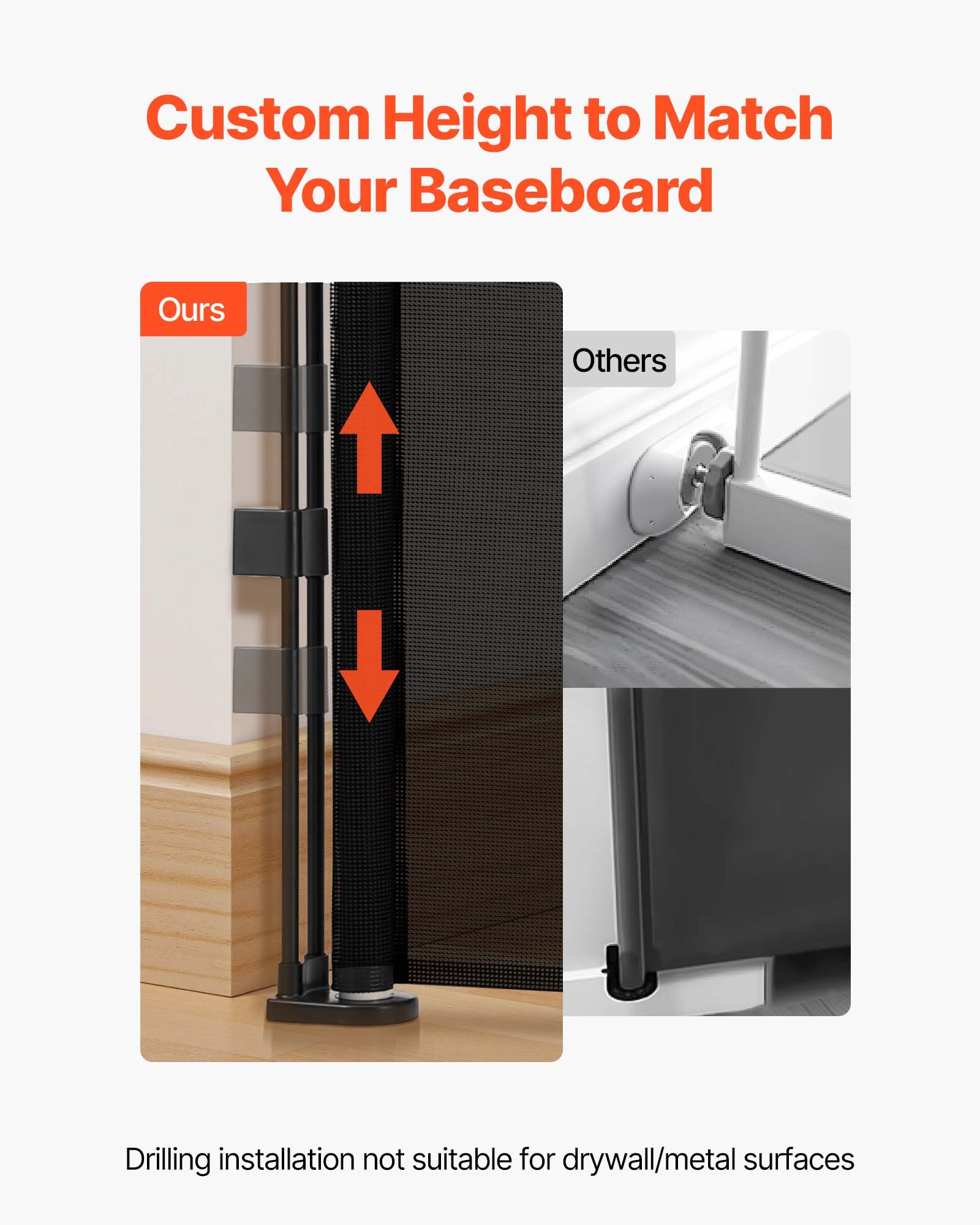 VEVOR einziehbares Babygitter Hundegitter ausziehbar auf 305 cm Breite / 98 cm Höhe, Haustiergitter mit verstärkten Fiberglasstreifen, Schutzgitter aus Netzgewebe für Terrassen Türen Garagen