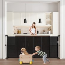 VEVOR einziehbares Babygitter 870 mm hoch, ausziehbar bis 1800 mm breit, Gitter für Kinder oder Haustiere, Netzmaterial, einfach zu installieren, für Innentreppen Türen Flure Spielzimmer Schwarz