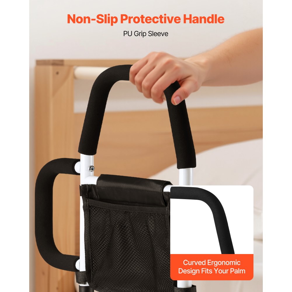 VEVOR Aufstehhilfe Bett 610x400x645 mm, Bettgitter mit seitlichem Griff & PU-Handlauf, Einstiegshilfe aus Karbonstahlrohr, für Senioren, passend für Kingsize-, Queensize-, Full- und Twin-Betten