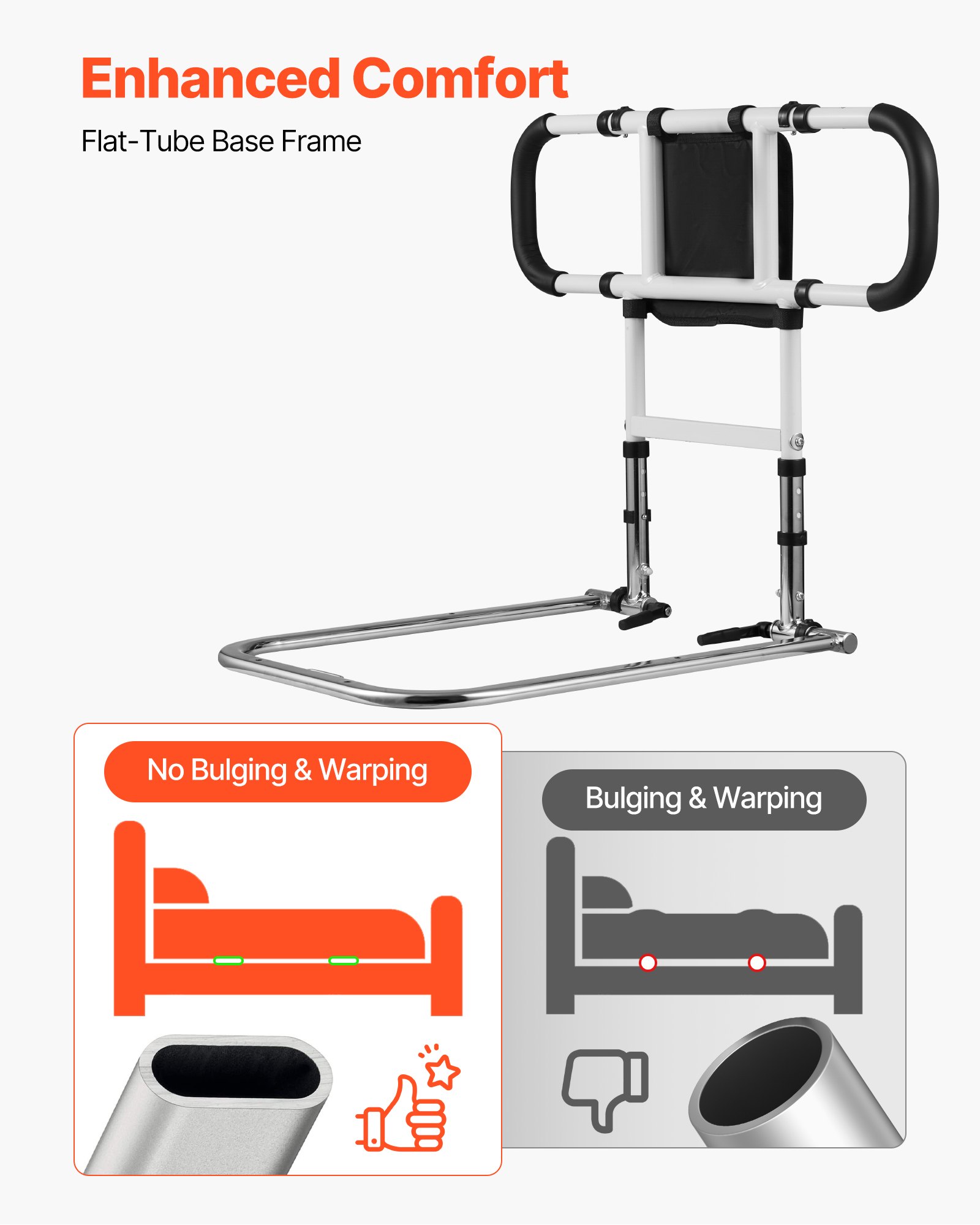 VEVOR Bed Rail for Elderly, Foldable & Extendable Bedside Assist Rail with Side Handles & PU Handrail, Adjustable Height Carbon Steel Pipe Bedside Cane, Senior Bed Bar Fits King, Queen, Full, Twin