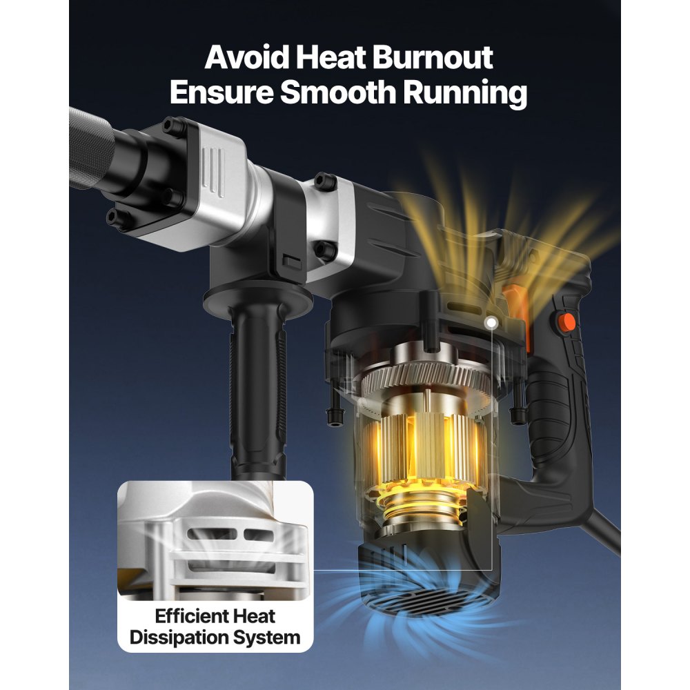 VEVOR Hochleistungs-Betonbrecher Abbruchhammer 1400 W, 19 J Schlagkraft Elektroabbruchhammer, Bohrhammer Betonhammer Stemmhammer 2900 BPM, inkl. Spitzmeißel, Flachmeißel, für Schiefer, Beton usw.