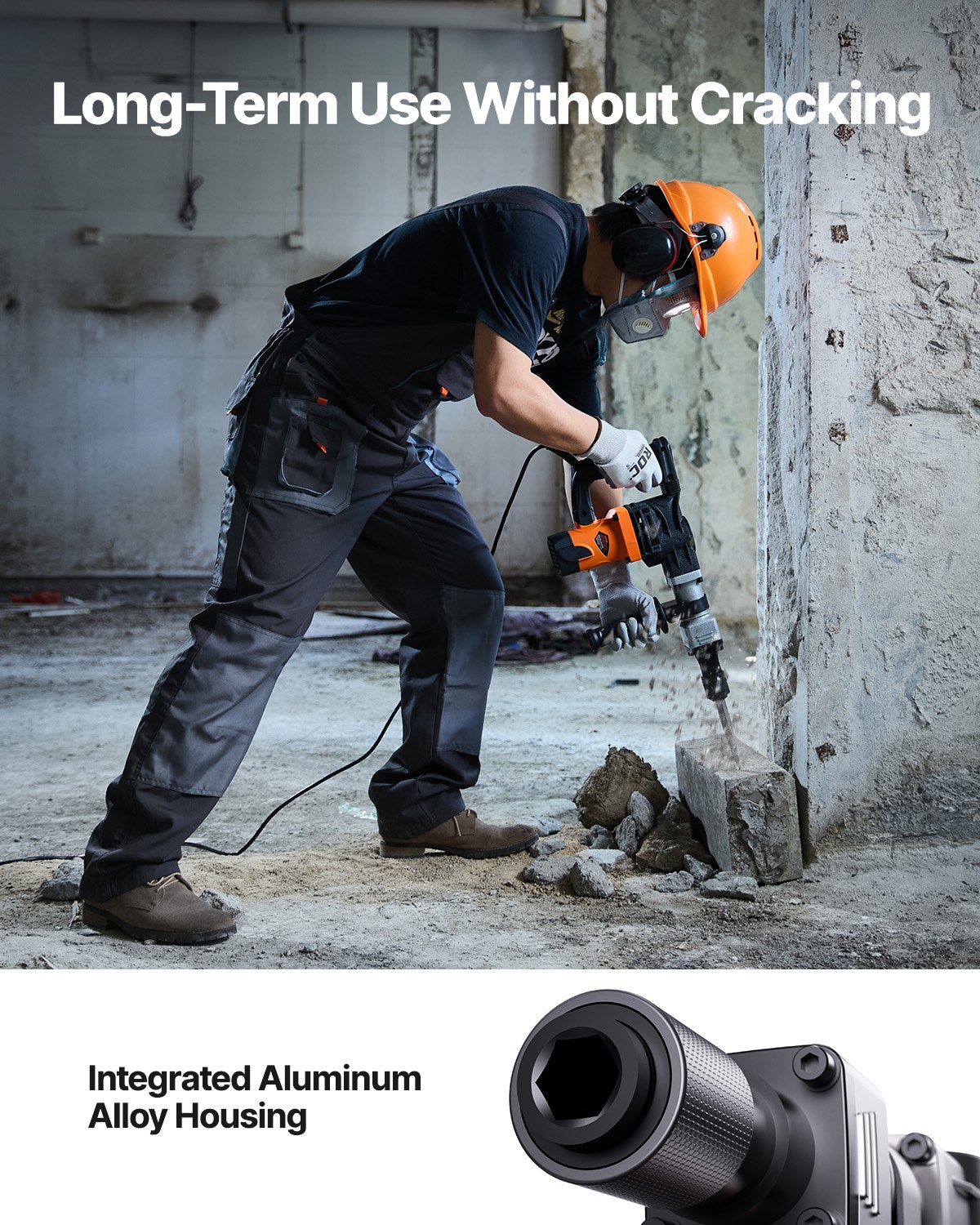 VEVOR Hochleistungs-Betonbrecher Abbruchhammer 1400 W, 19 J Schlagkraft Elektroabbruchhammer, Bohrhammer Betonhammer Stemmhammer 2900 BPM, inkl. Spitzmeißel, Flachmeißel, für Schiefer, Beton usw.