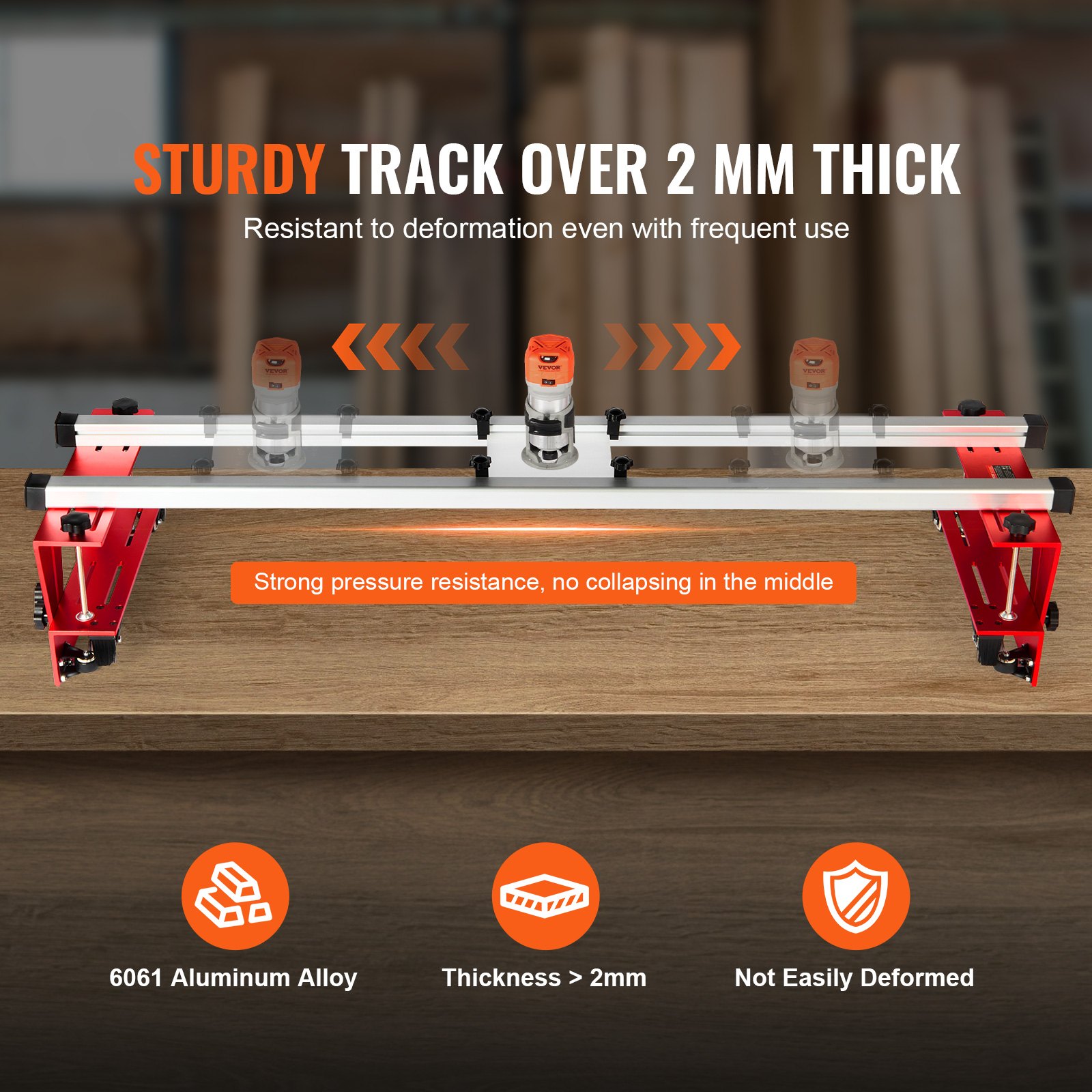 VEVOR Frässchlitten, 1625 mm, tragbare einstellbare Vorrichtung zum Glätten von Platten, DIY-Frässchlitten für die Holzbearbeitung, Plattenführungsvorrichtung, Trimmhobelmaschine zum Glätten von Holz
