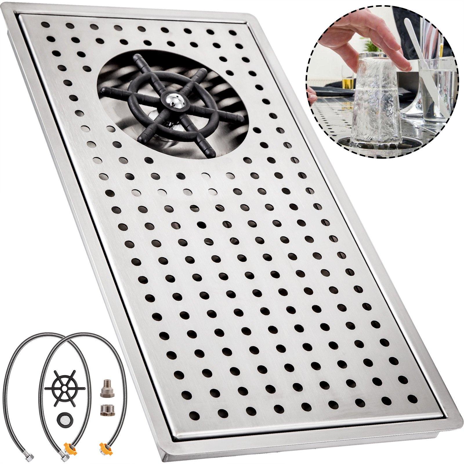 Tropfblech Aus Edelstahl Zum Einlassen Inklusive Gläserdusche 1/2" Gläserspüler