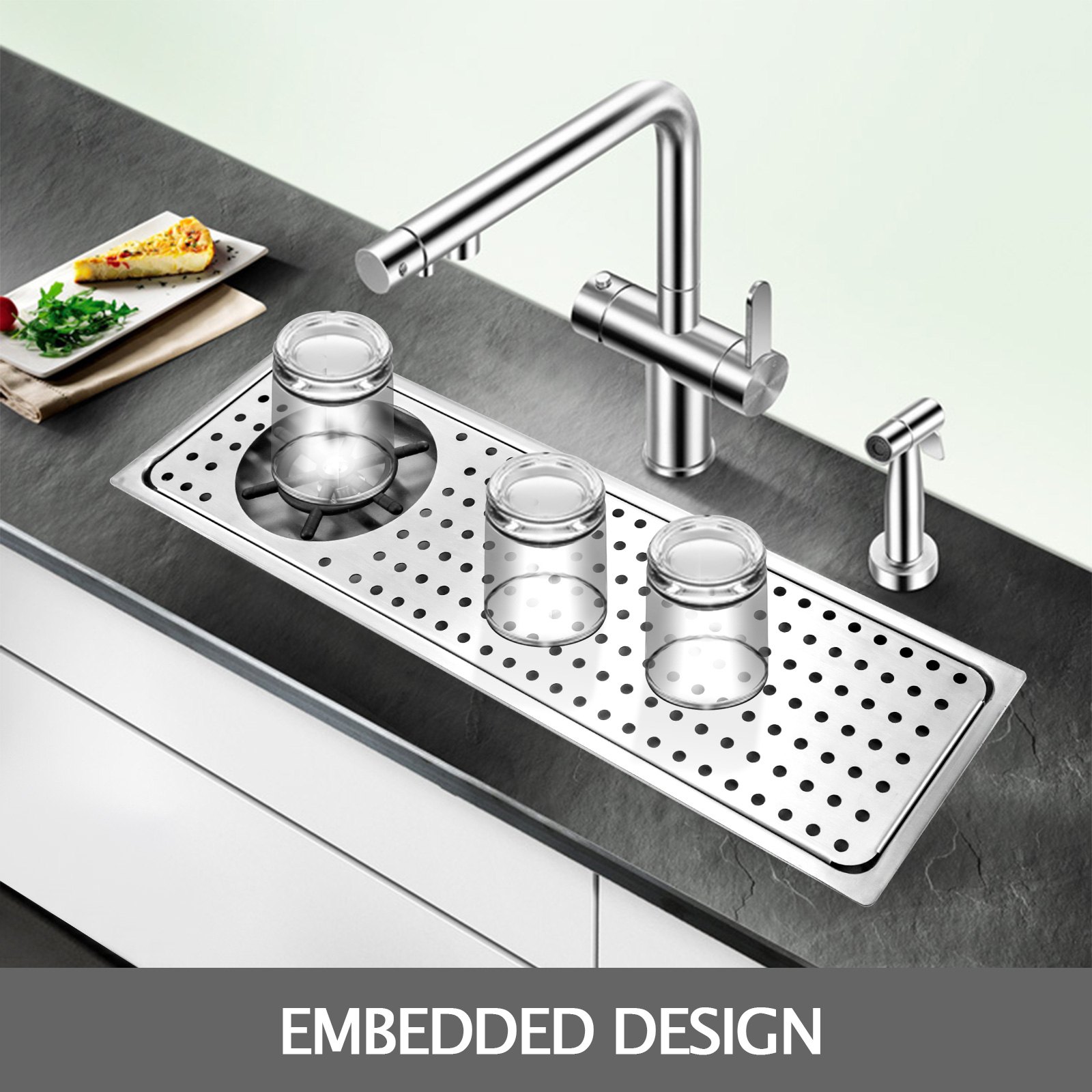 Tropfblech Aus Edelstahl Zum Einlassen Inklusive Gläserdusche 1/2" Gläserspüler