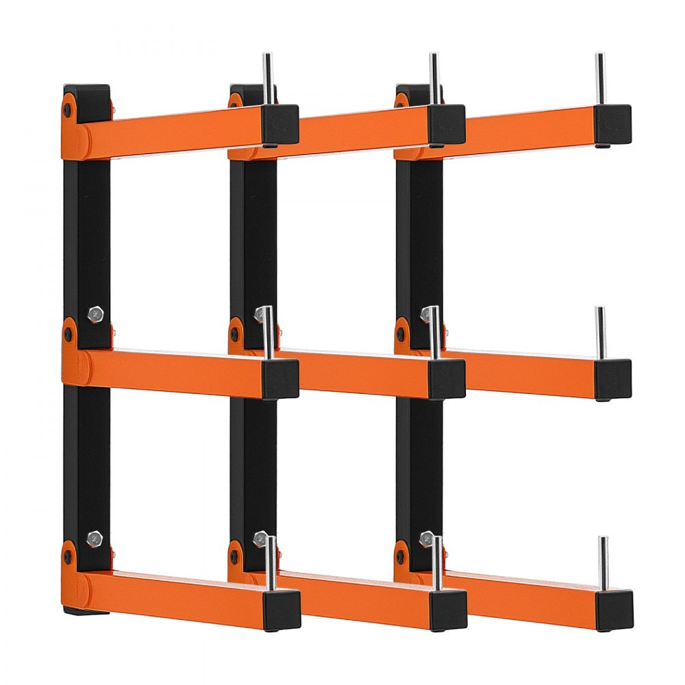 VEVOR Lumber Rack, 3-Tier 3-Pack 50 kg per Tier, Foldable Wood Storage, Wall-mounted for Garages, Workshops, Warehouse, Basement, Heavy-Duty Cantilever Arms, Locking Pins, Steel, Orange & Black