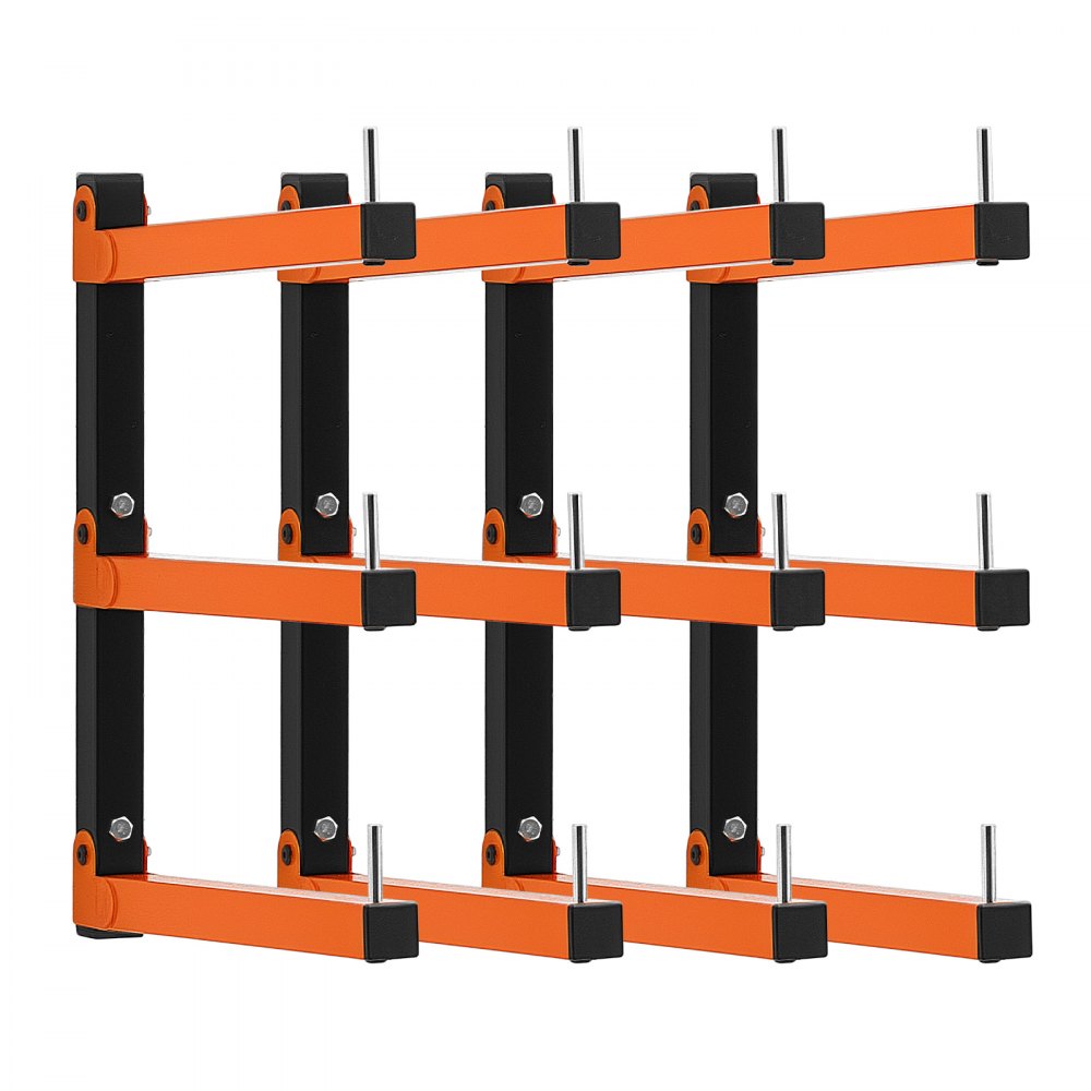 VEVOR Lumber Rack, 3-Tier 4-Pack 50 kg per Tier, Foldable Wood Storage, Wall-mounted for Garages, Workshops, Warehouse, Basement, Heavy-Duty Cantilever Arms, Locking Pins, Steel, Orange & Black