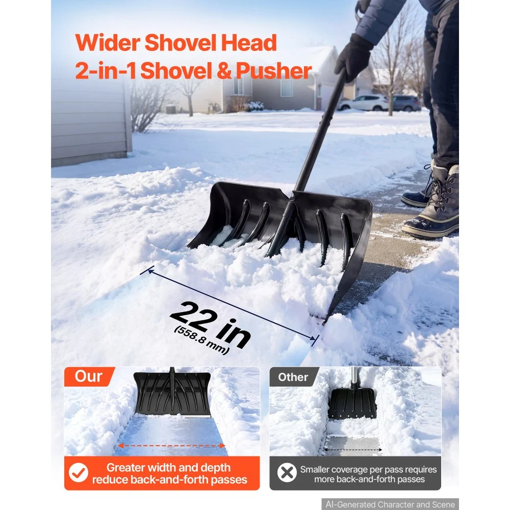VEVOR Schneeschieber 558,8 mm Schneeschaufel Schneeschippe mit Stahlstiel, für Haus Garten Camping & Outdoor-Aktivitäten, mit D-Griff, Gratfreie Kanten mit Abgerundeten Ecken, Ergonomisches Design