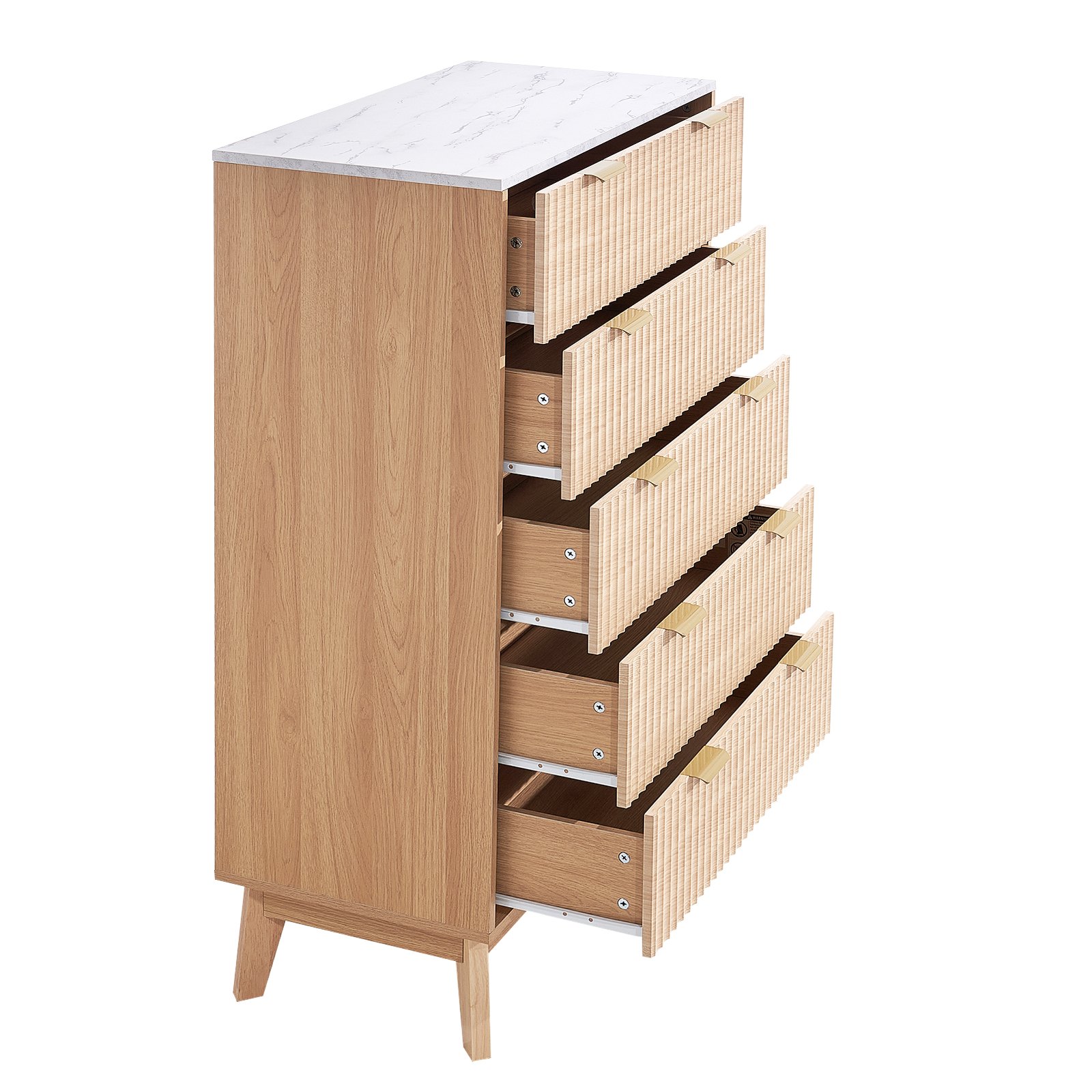VEVOR Kommode mit 5 geriffelten Schubladen, Holzkommode mit Schiebe- und Kippschutz, moderner minimalistischer Retro-Schubladenschrank Organizer für Wohnzimmer Schlafzimmer Flur (helles Holz)