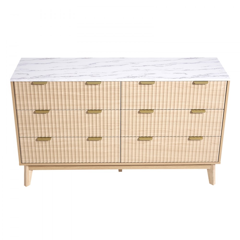 VEVOR Kommode mit 6 geriffelten Schubladen & Schiebe- und Kippschutz, minimalistischer moderner Schubladenschrank (399 x 1372 x 813 mm) Organizer für Wohnzimmer Schlafzimmer Flur (helles Holz)