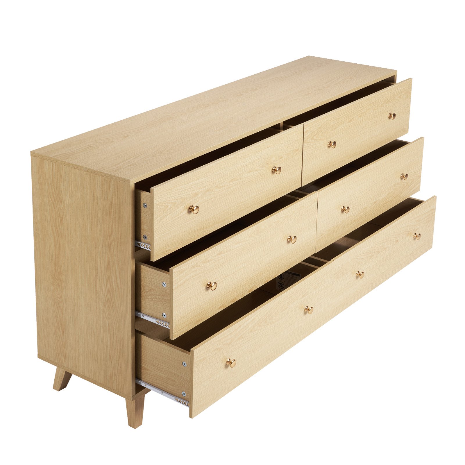 VEVOR Kommode mit 6 Schubladen & Kippschutz, minimalistischer moderner Schubladenschrank (39,9 x 137,2 x 81,3 cm) Organizer Schubladenkommode für Wohnzimmer Schlafzimmer Eingangsbereich (helles Holz)