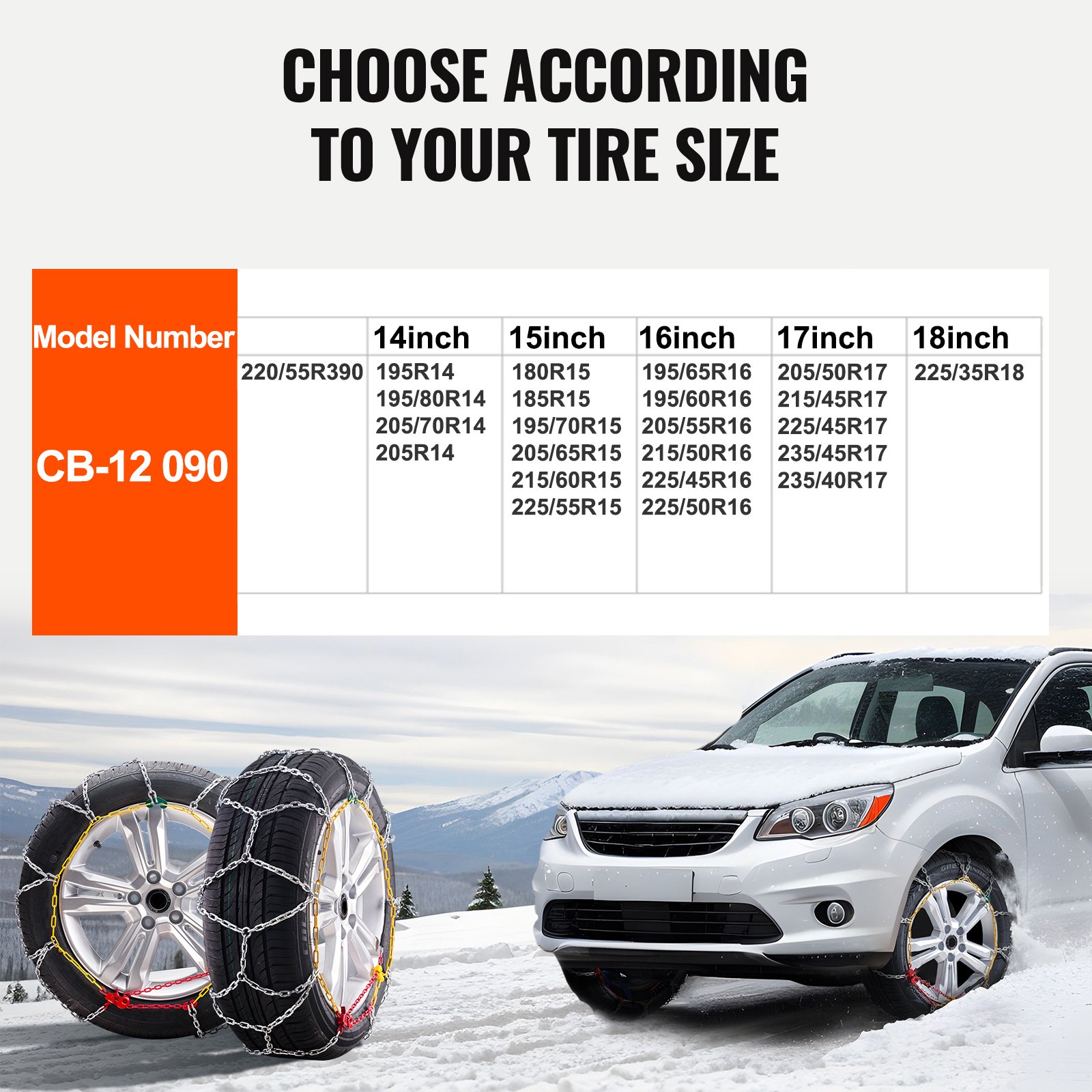 VEVOR Snow Chains, Tire Chains made of Manganese Alloy Steel, Emergency Traction Chains, 2 pcs. Universal Car Snow Chains, Heavy Duty Emergency Towing Chains for Cars, Pickups, SUVs, Trucks, Silver
