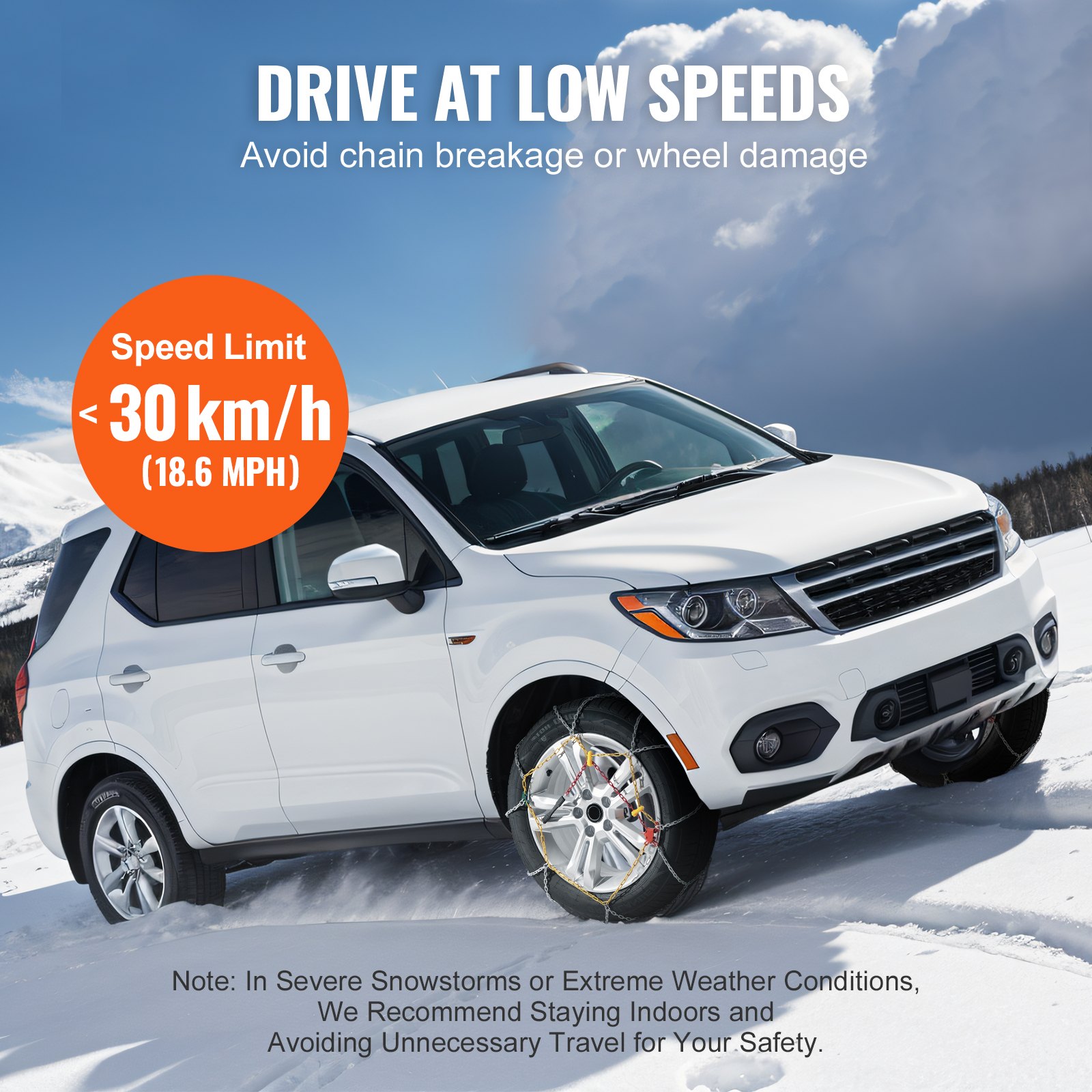 VEVOR 2-teilige Schneeketten Mangan-legierter Stahl, Traktionsreifenketten für Auto/Pickup, geeignet für 245/60-15, 245/55-16, 255/50-16, 235/55-17, 245/50-17, 275/40-17, 225/65-17, 235/55-18, Silber