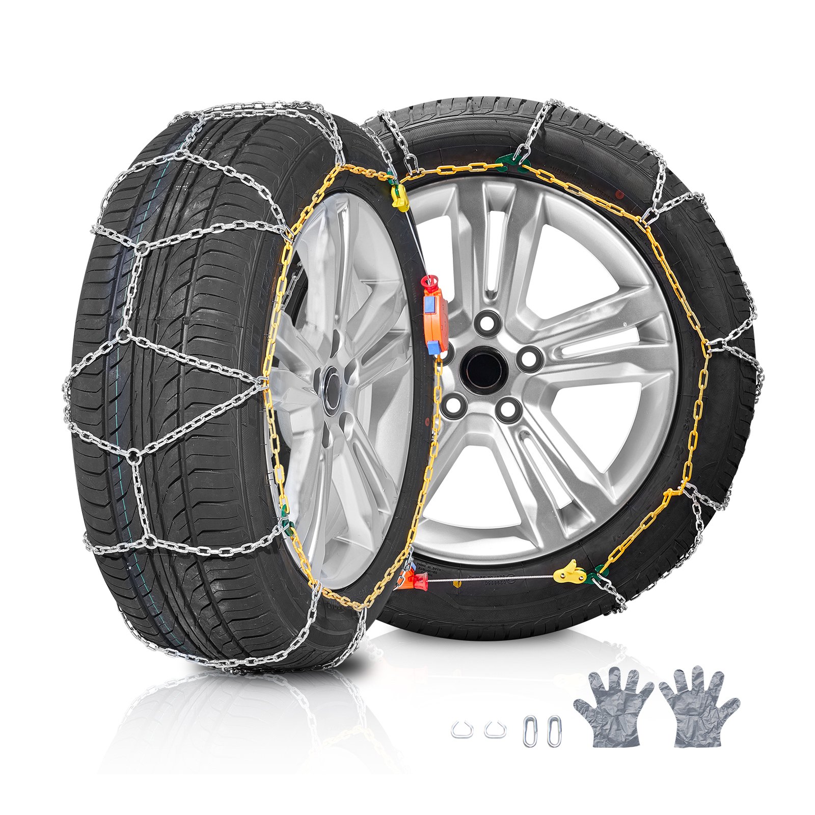 VEVOR Schneeketten Mangan-legierter Stahl, Notfall-Traktionsreifenketten, Schneereifenketten für Autos Pickups SUVs und LKWs Silber 2er-Set 648/695 mm für 195-15;235/60-15;215/70-14;205/70-15