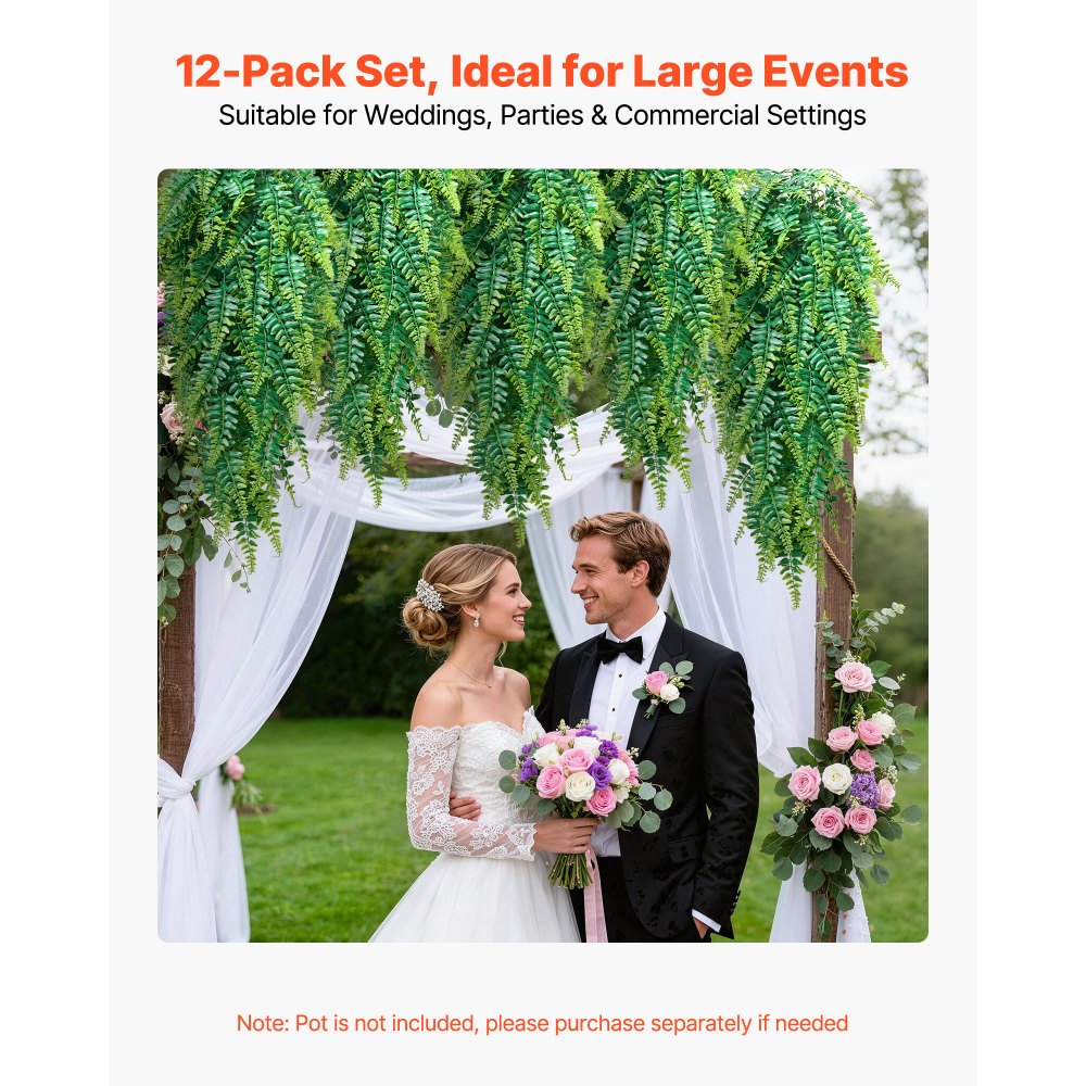 VEVOR 12 Stk. Künstliche Farne Hängend, Künstliche Pflanzen mit 79cm Aufhängelänge aus Kunst- & Seidenstoff, UV-beständige Artifizielle Boston Farne für Haus Garten Büro Dekoration, ohne Blumentopf
