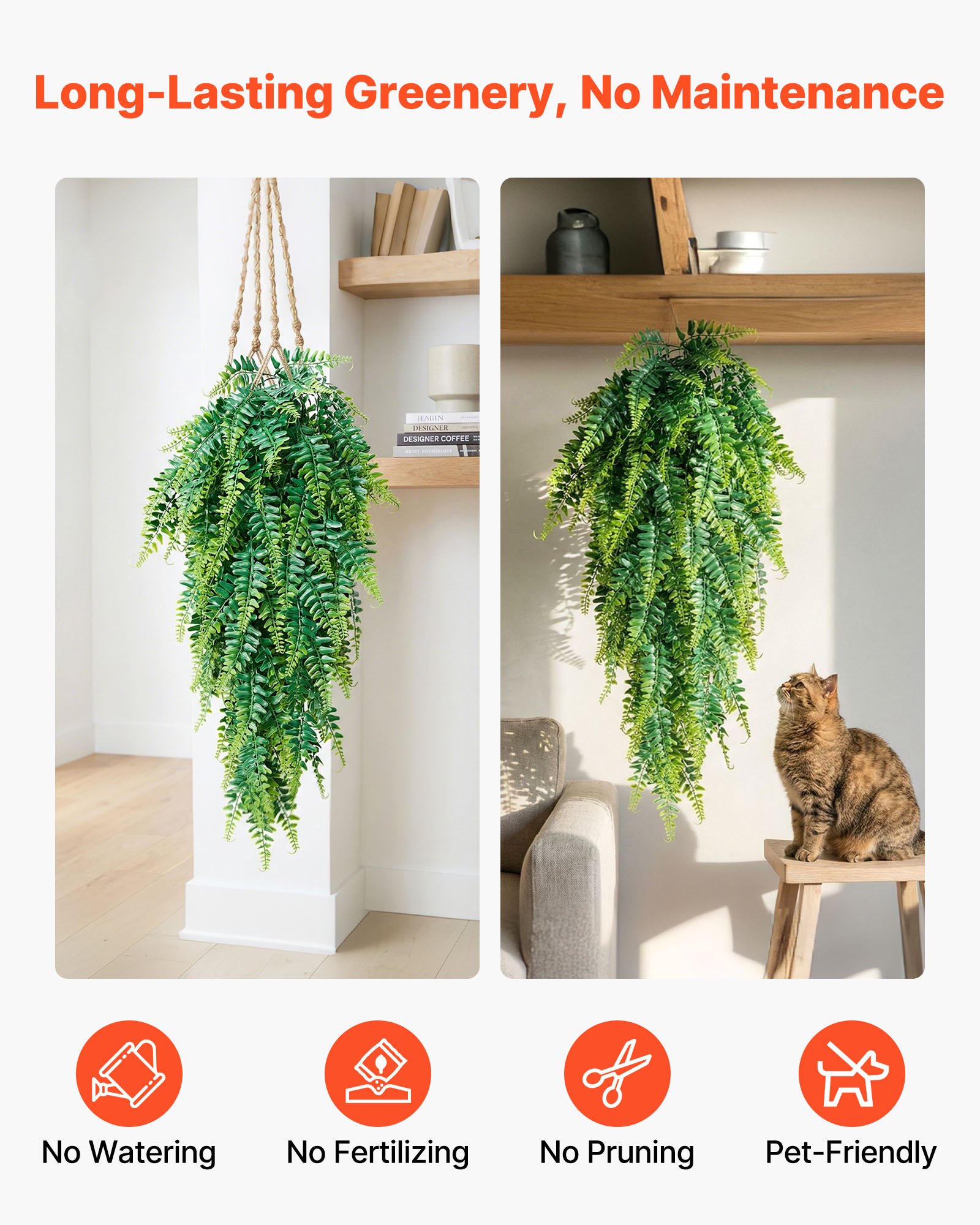 VEVOR 12 Stk. Künstliche Farne Hängend, Künstliche Pflanzen mit 79cm Aufhängelänge aus Kunst- & Seidenstoff, UV-beständige Artifizielle Boston Farne für Haus Garten Büro Dekoration, ohne Blumentopf