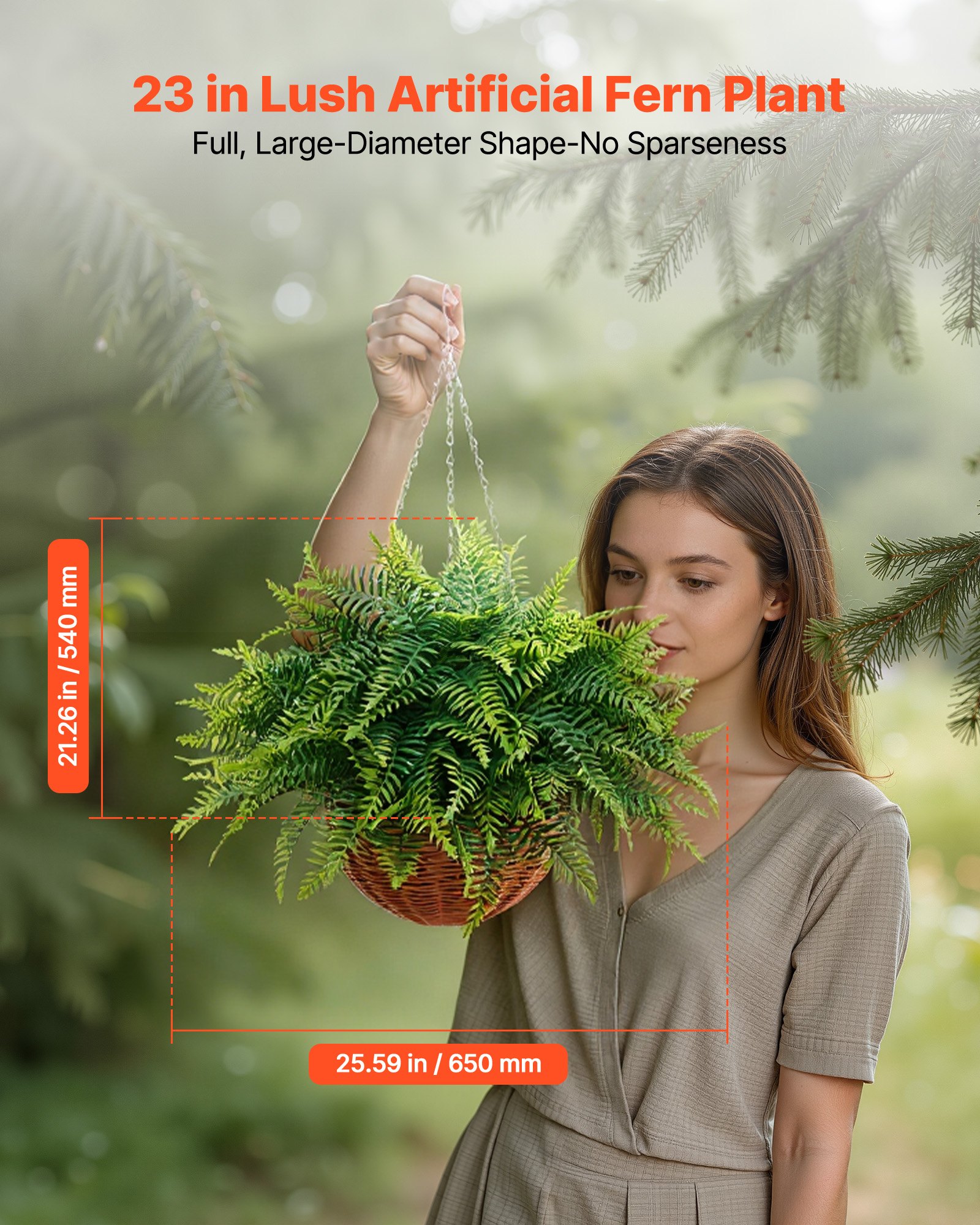 VEVOR Artificial Ferns, 2 Pcs Fake Hanging Boston Fern Bush Plant with 584 mm Hanging Length, Plastic Faux Greenery for Indoor and Outdoor Decor, For Wall, Wedding Party, Home, Porch Garden, Office