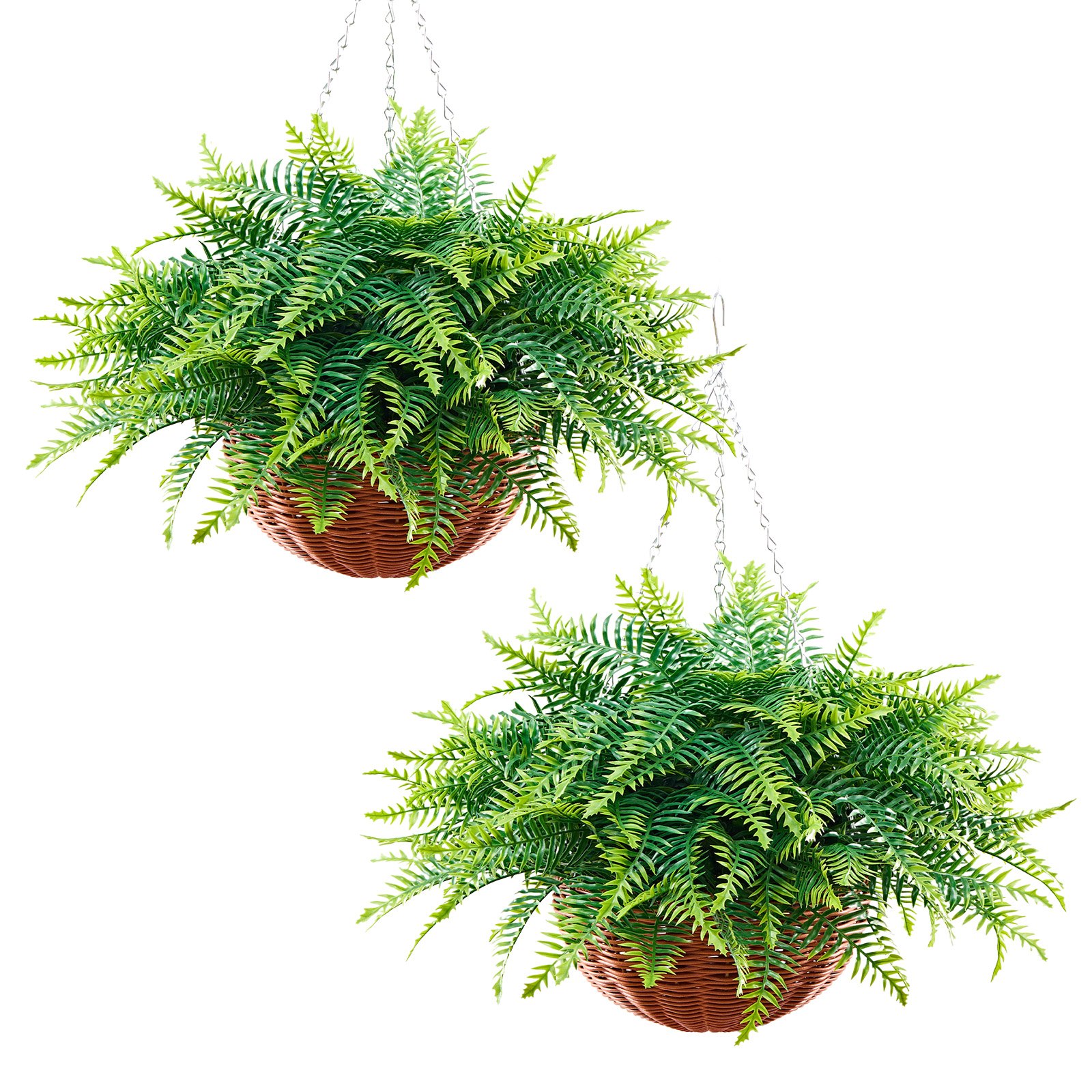 VEVOR Artificial Ferns, 2 Pcs Fake Hanging Boston Fern Bush Plant with 584 mm Hanging Length, Plastic Faux Greenery for Indoor and Outdoor Decor, For Wall, Wedding Party, Home, Porch Garden, Office